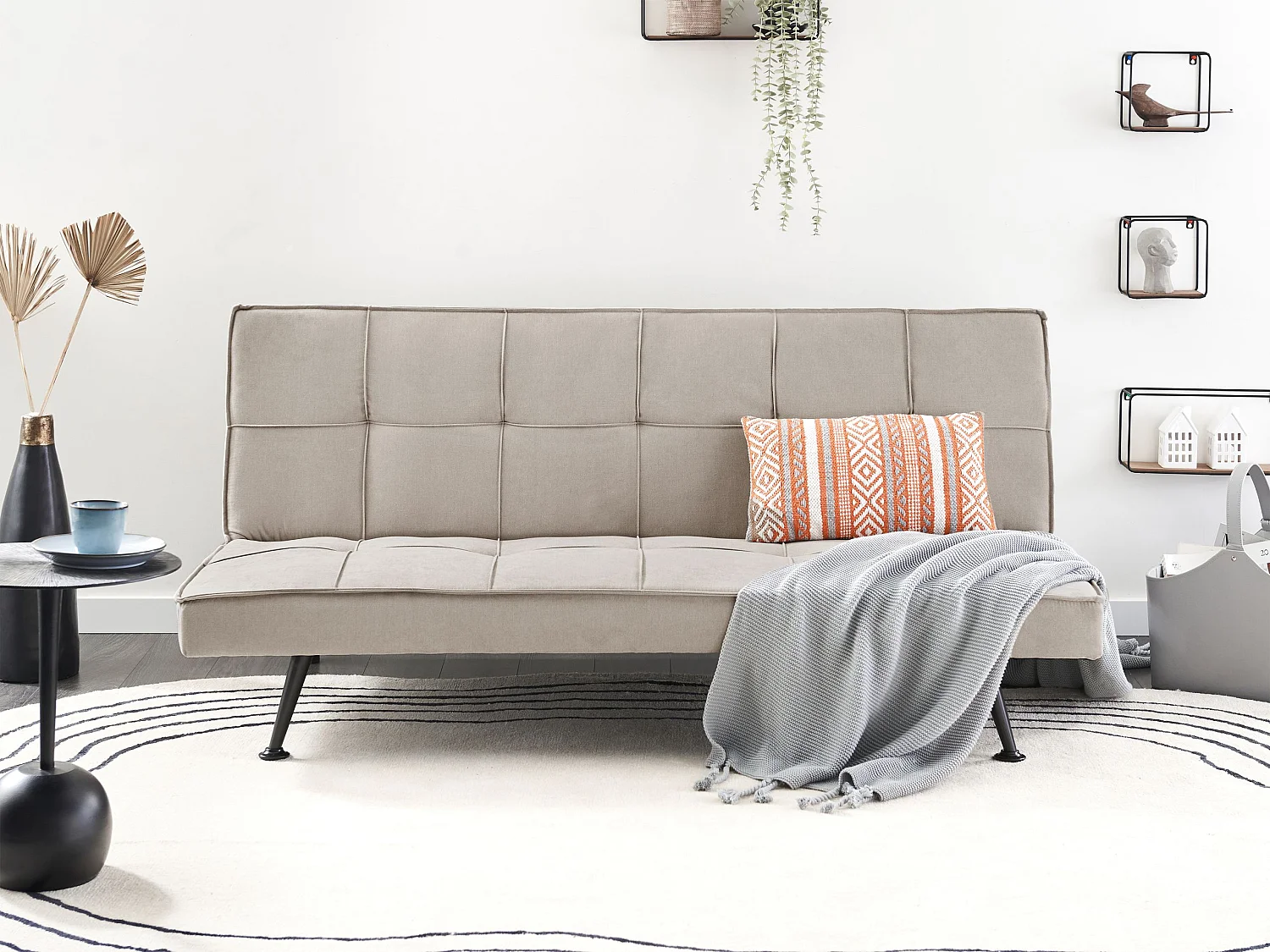 3-Sitzer Sofa mit Schlaffunktion Stoff beige Schlafsofa ohne Armlehnen Hasle
