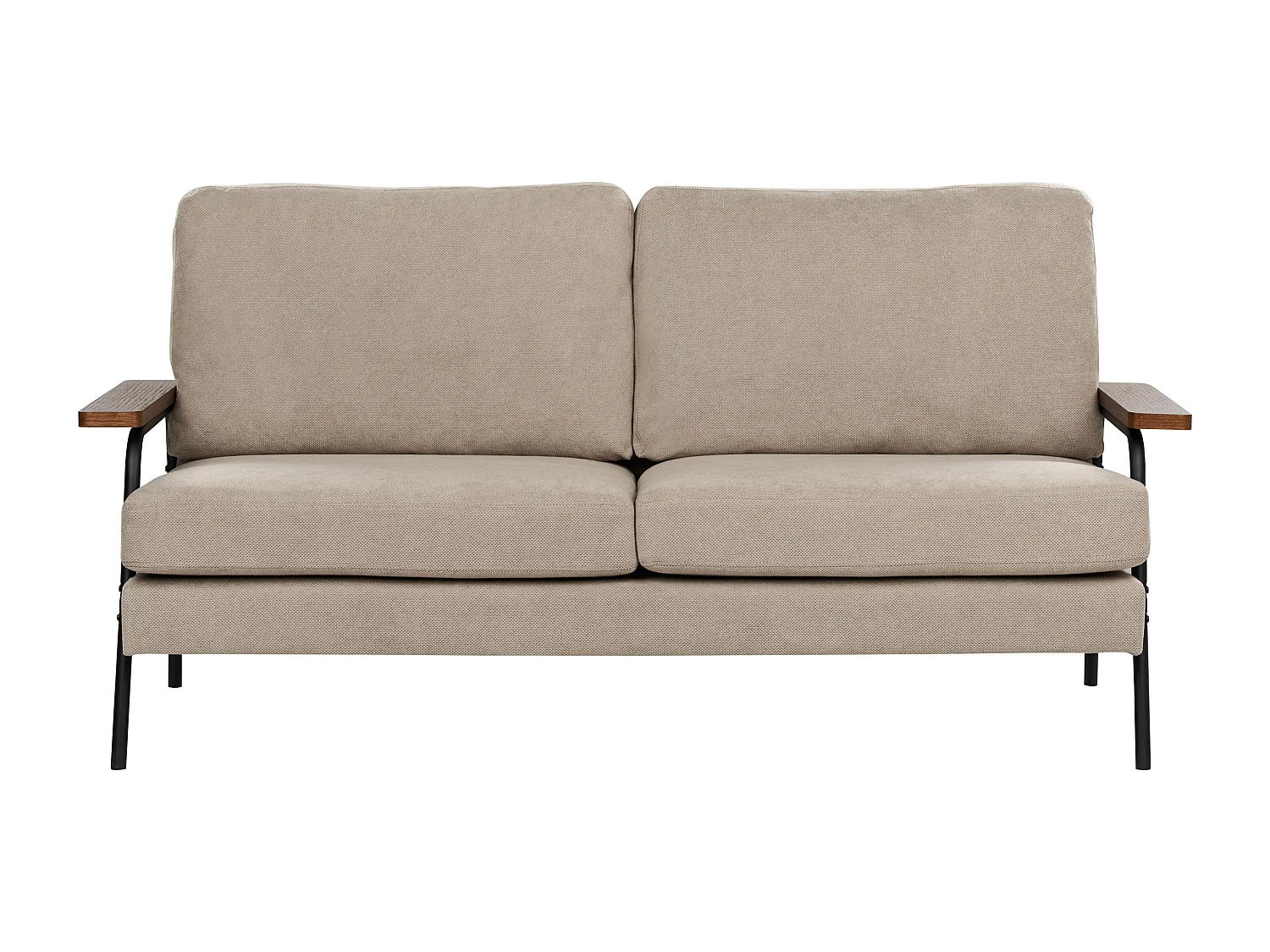 Sofa Stoff beige / taupe 3-Sitzer gepolstert Holz Armlehnen Wohnzimmer Arkanes