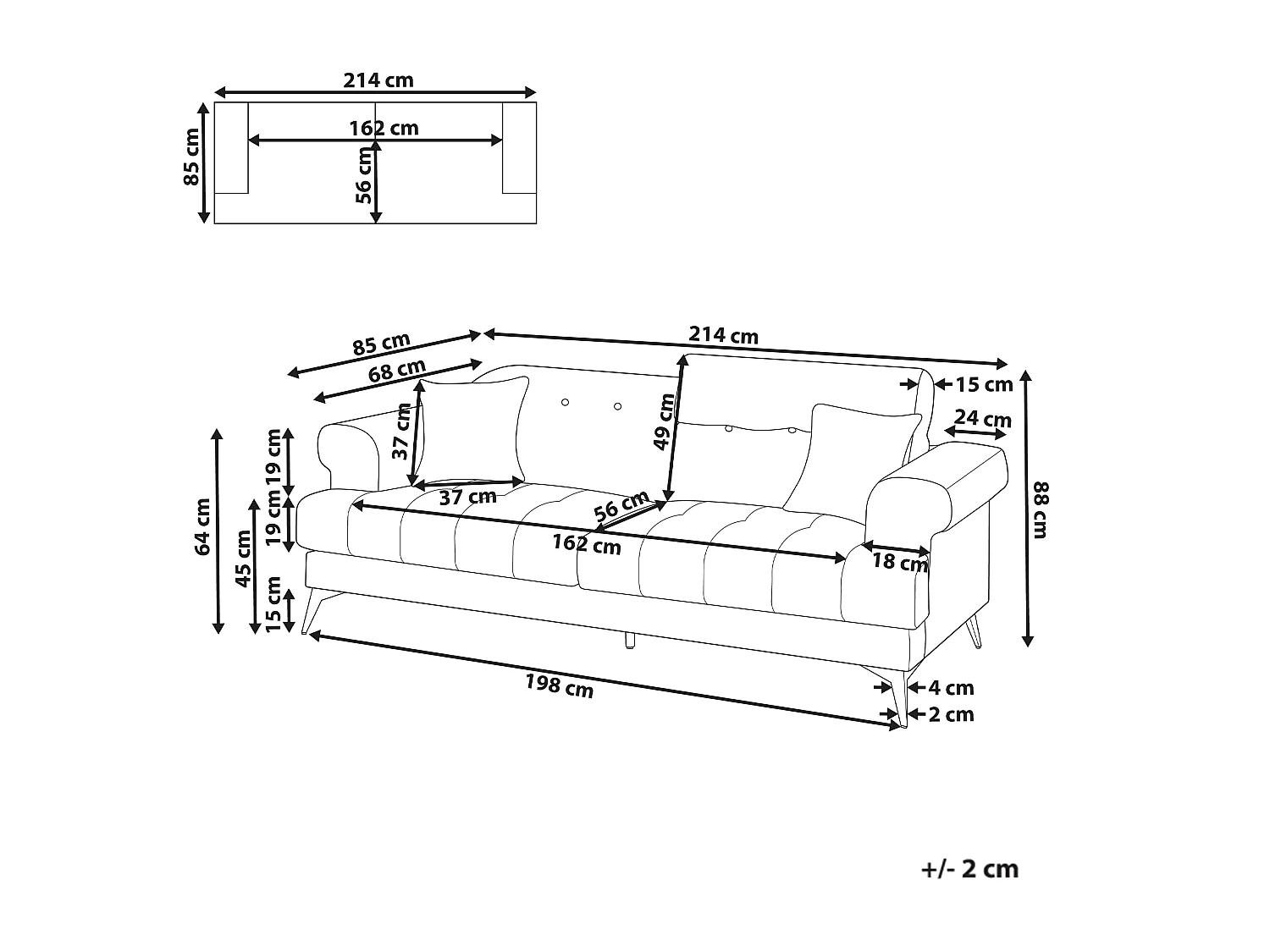 Sofa Stoff beige / taupe 3-Sitzer gepolstert mit verstellbaren Kopfstützen Skive