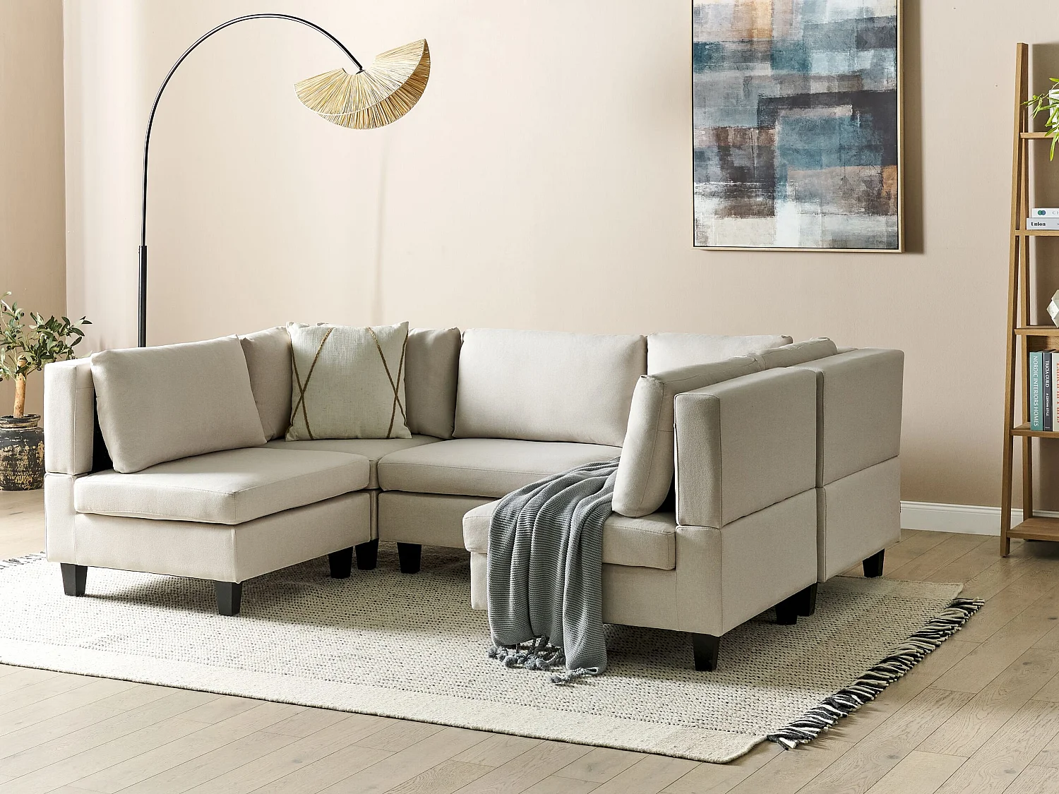 Canapé modulable en forme de U 5 places UNSTAD Tissu Beige clair