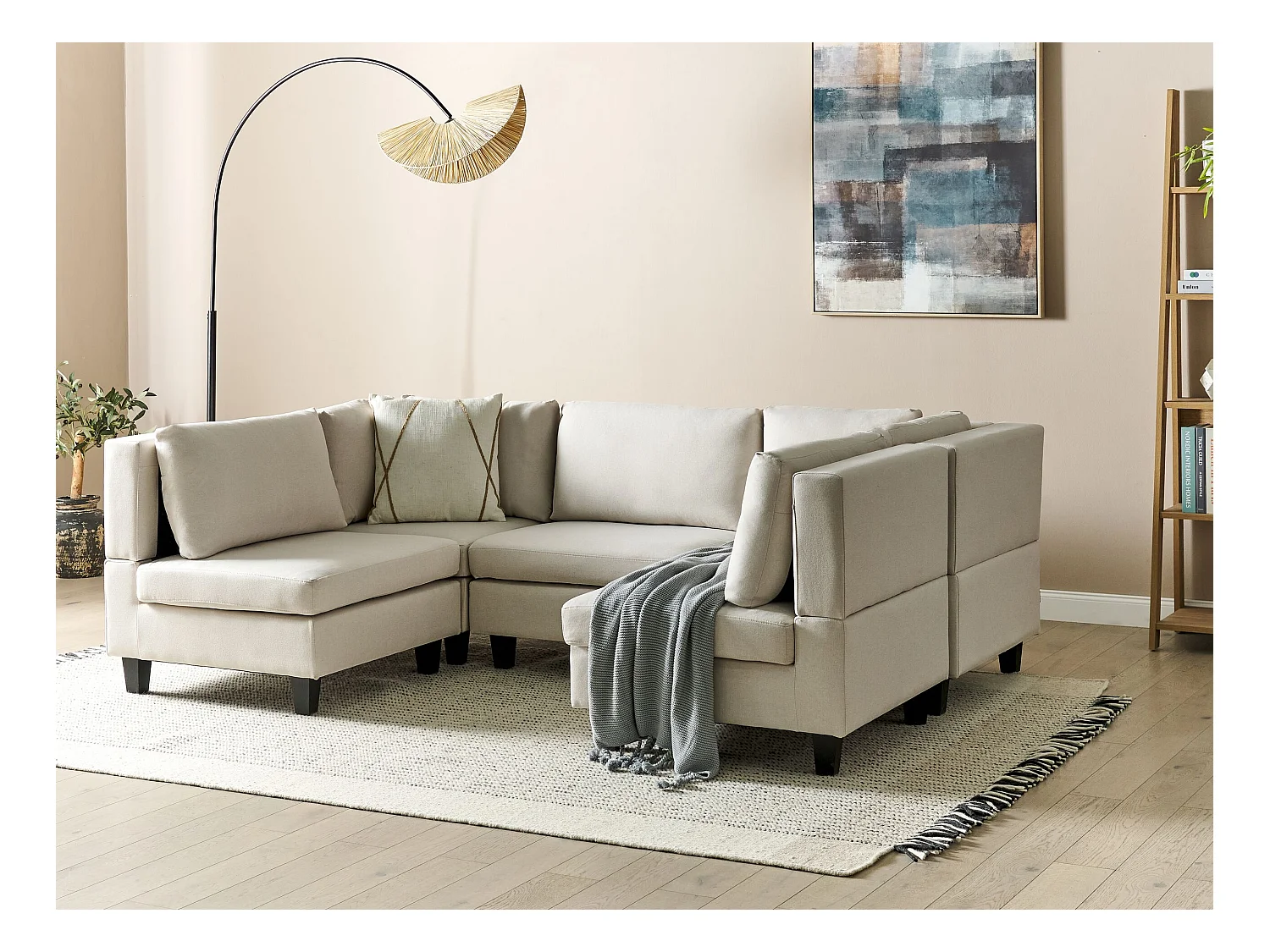 Modulaire U-vormige bank UNSTAD Stof Lichtbeige 5-zitter