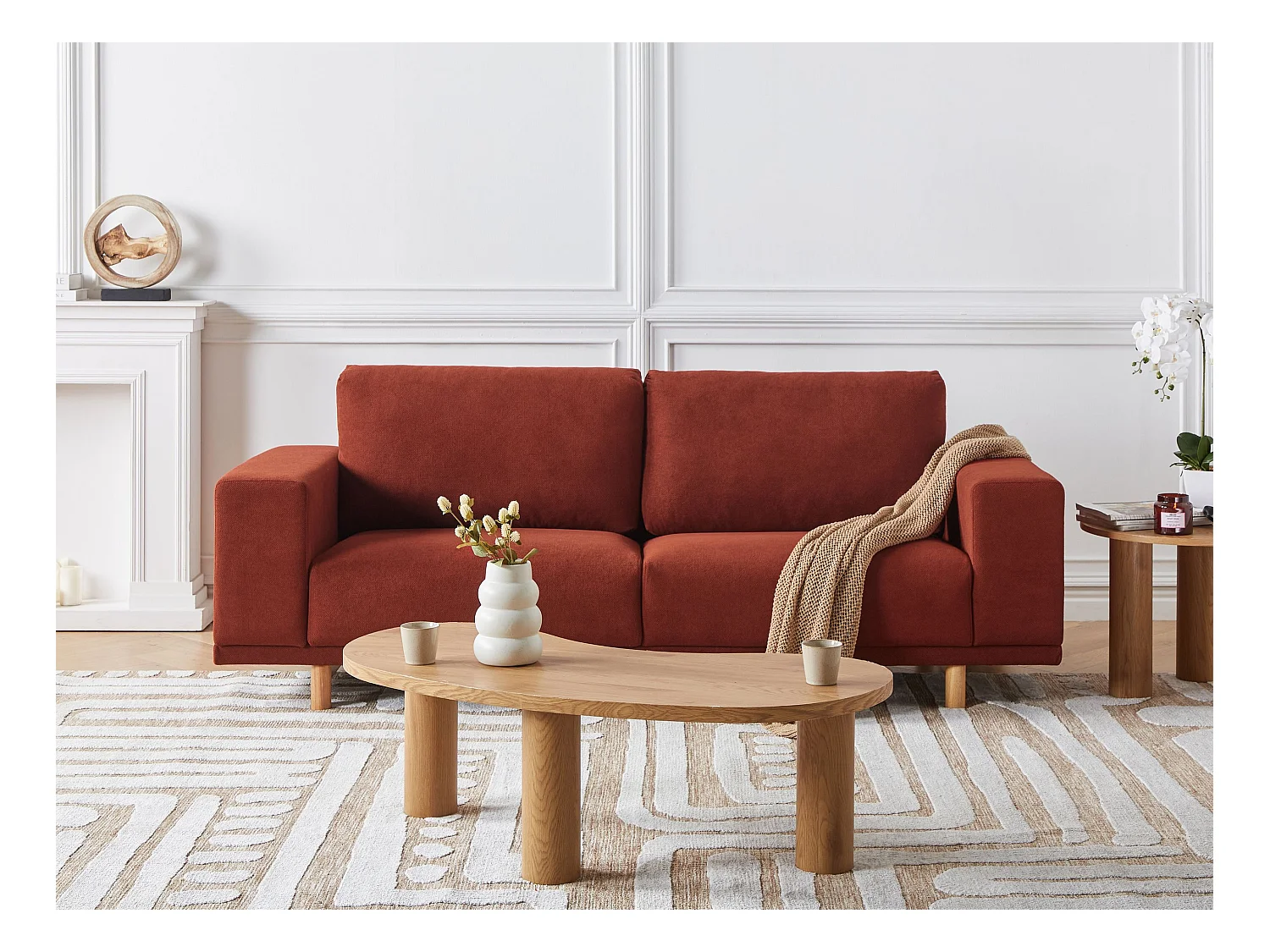 Canapé 3 places NIVALA Tissu Rouge