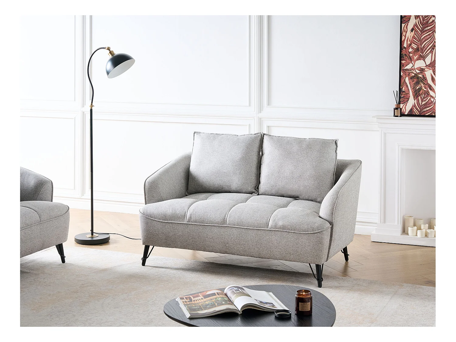 Canapé 2 places HOBRO Tissu Gris