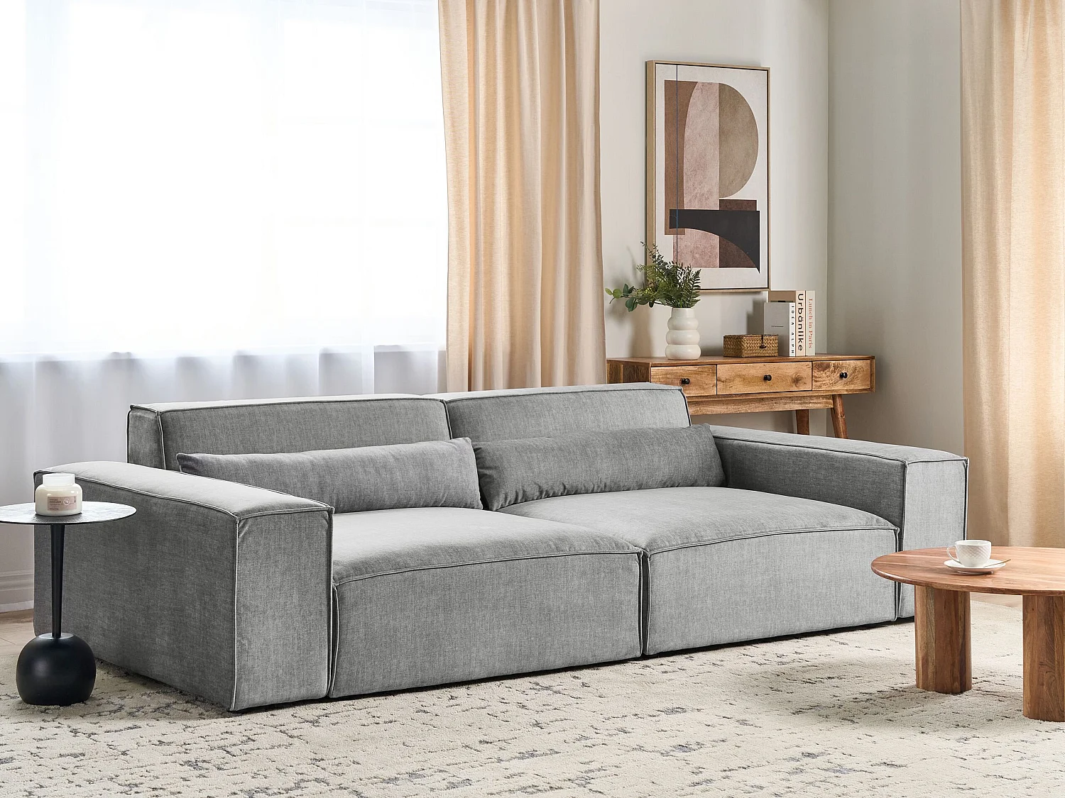Modul 2-Sitzer Sofa Stoff grau mit Armlehnen 2 Dekokissen Skandi Hellnar