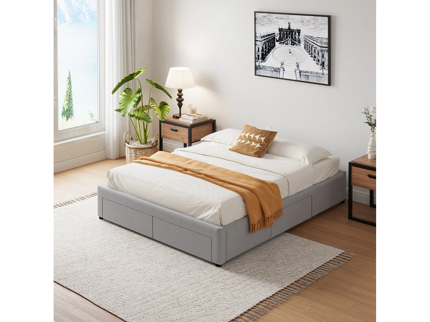 Letto contemporaneo con cassetti SACRAMENTO - 160x200 - grigio