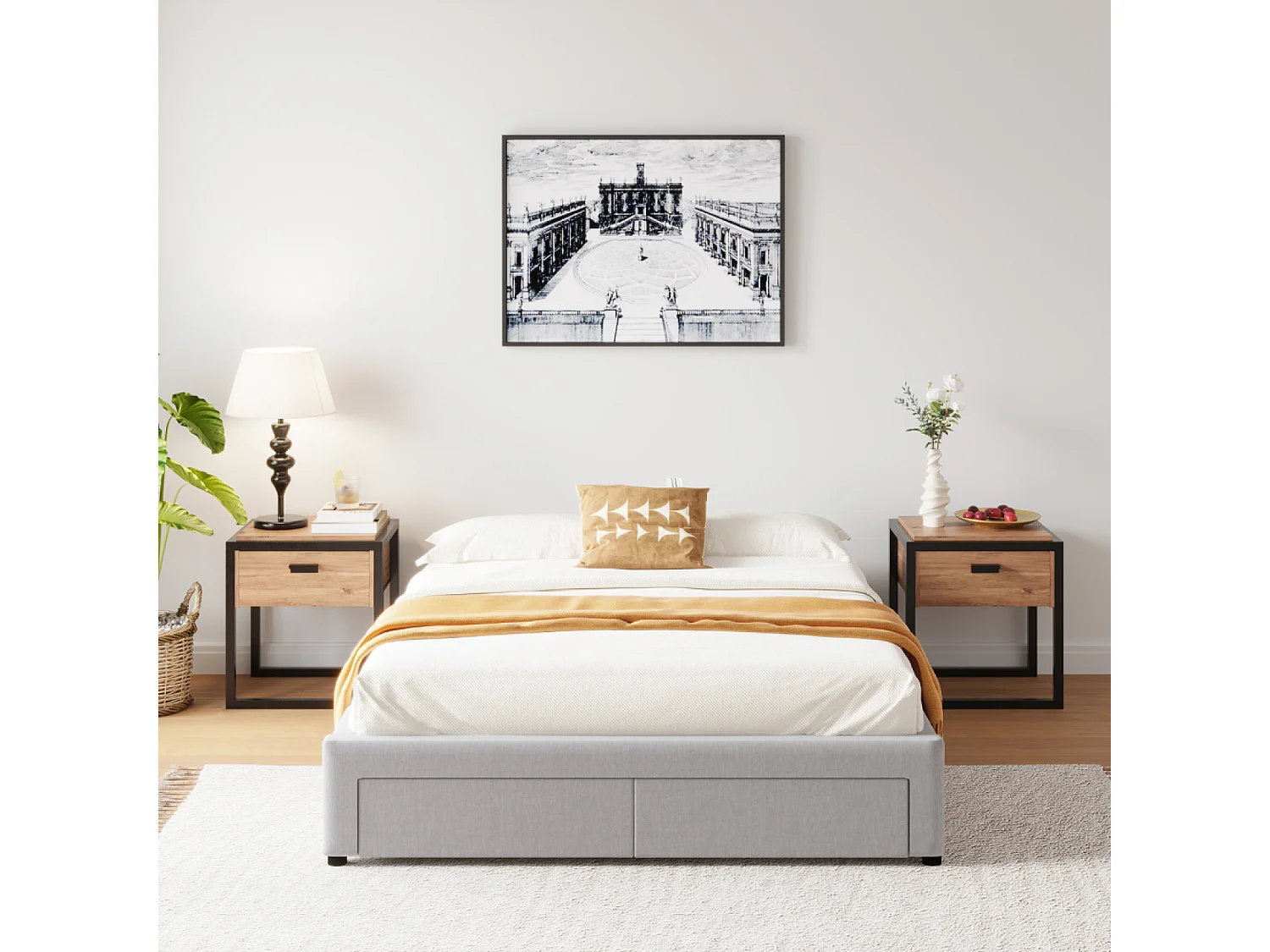 Eigentijds bed met laden SACRAMENTO - 160x200 - grijs, Elegant en Functioneel