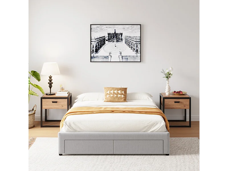Cama contemporânea com gavetas SACRAMENTO - 160x200 - cinza, Elegante e Funcional