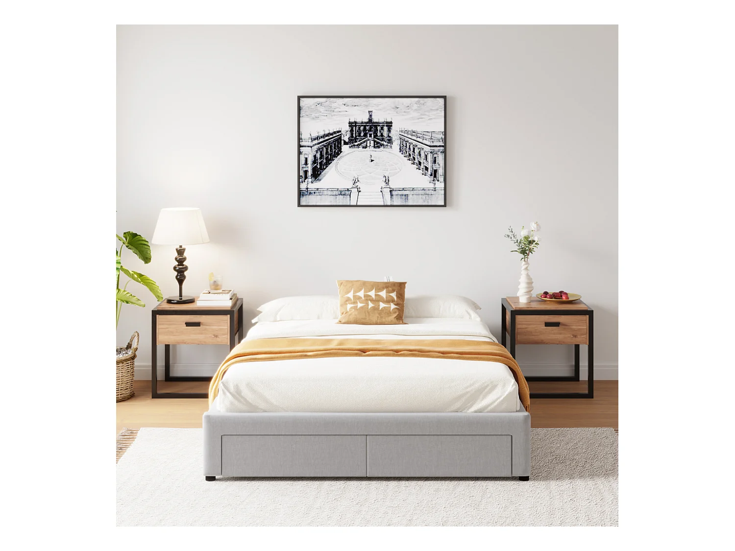 Lit contemporain à tiroirs - 140x190 - gris SACRAMENTO