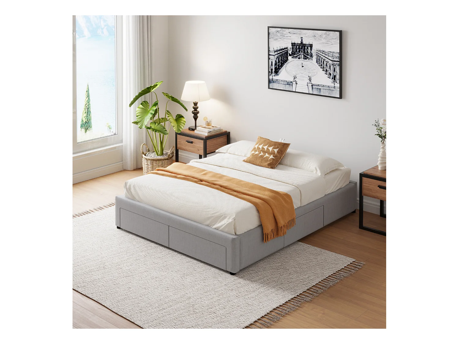 Lit contemporain à tiroirs - 140x190 - gris SACRAMENTO