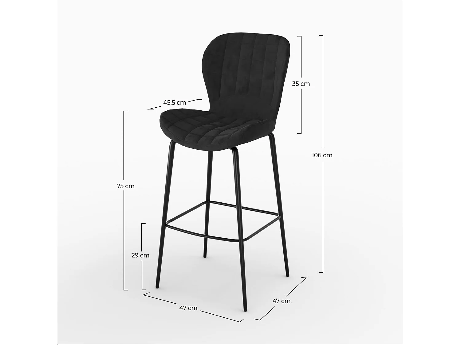 Lot de 2 chaises de bar en velours noir 75 cm - Mazzia