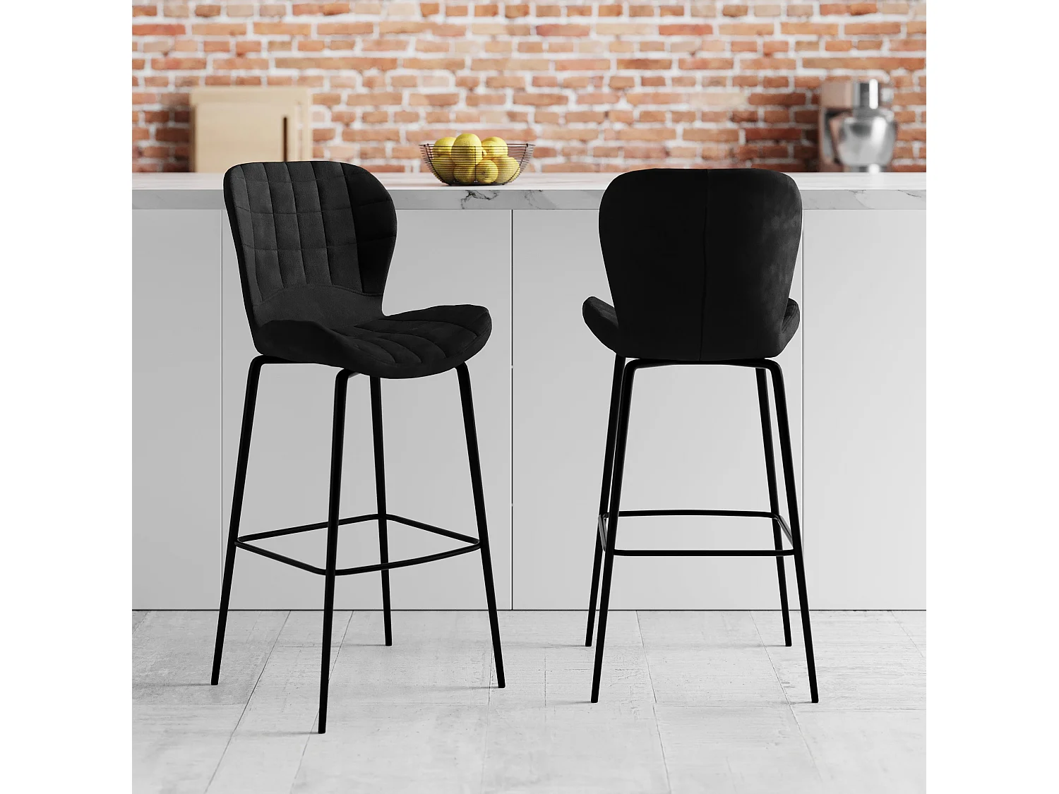 Set de 2 sillas de bar en terciopelo negro 75 cm - Mazzia