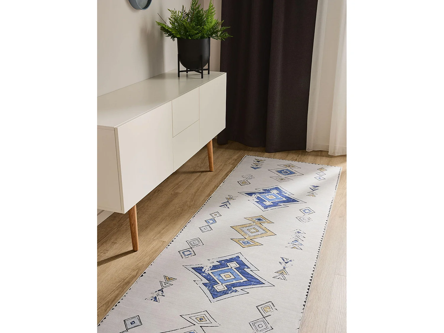 Tapis de couloir lavable George Beige/Multicouleur 80x240 cm