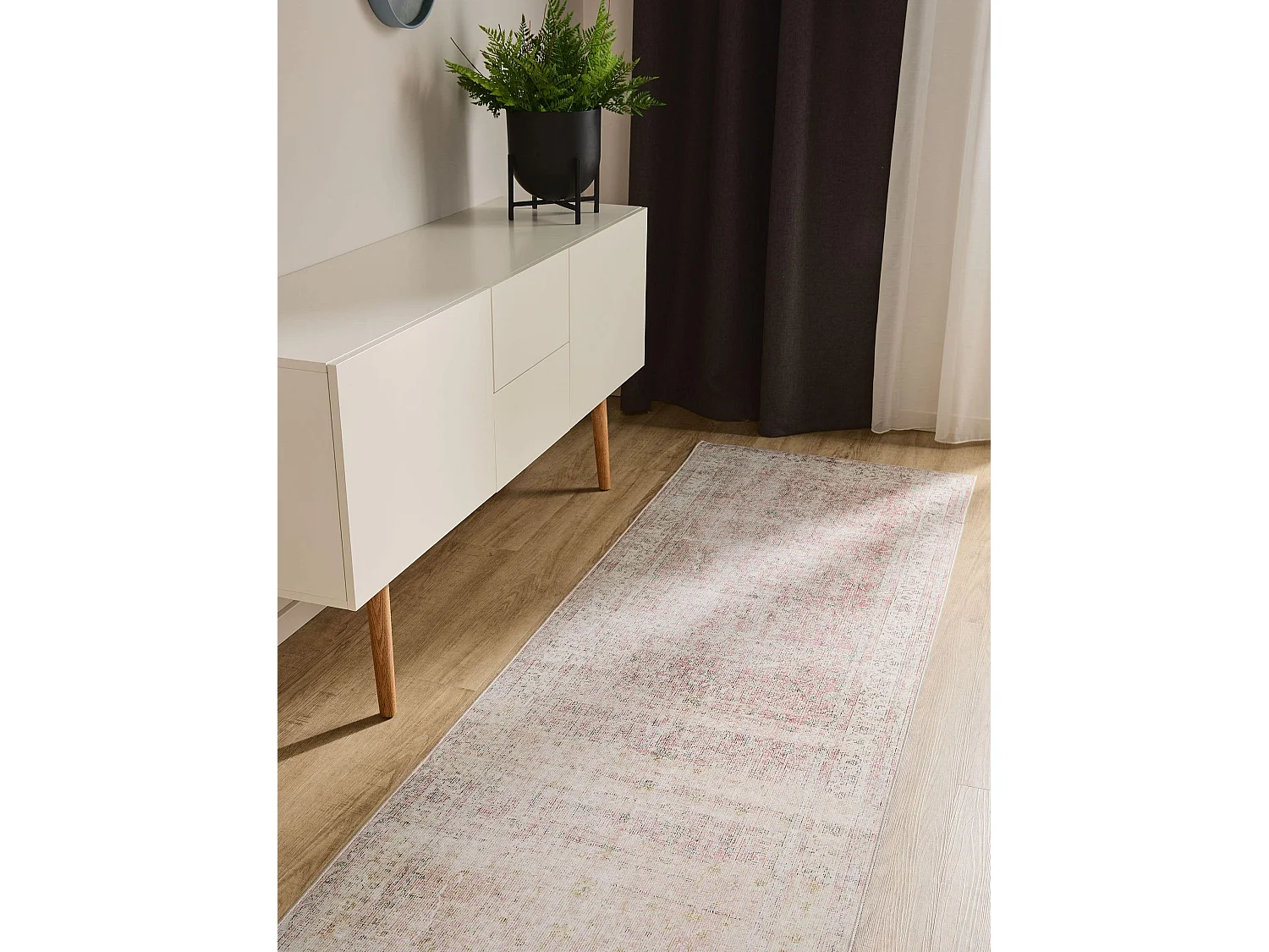 Tapis de couloir lavable George Beige/Rose 80x240 cm