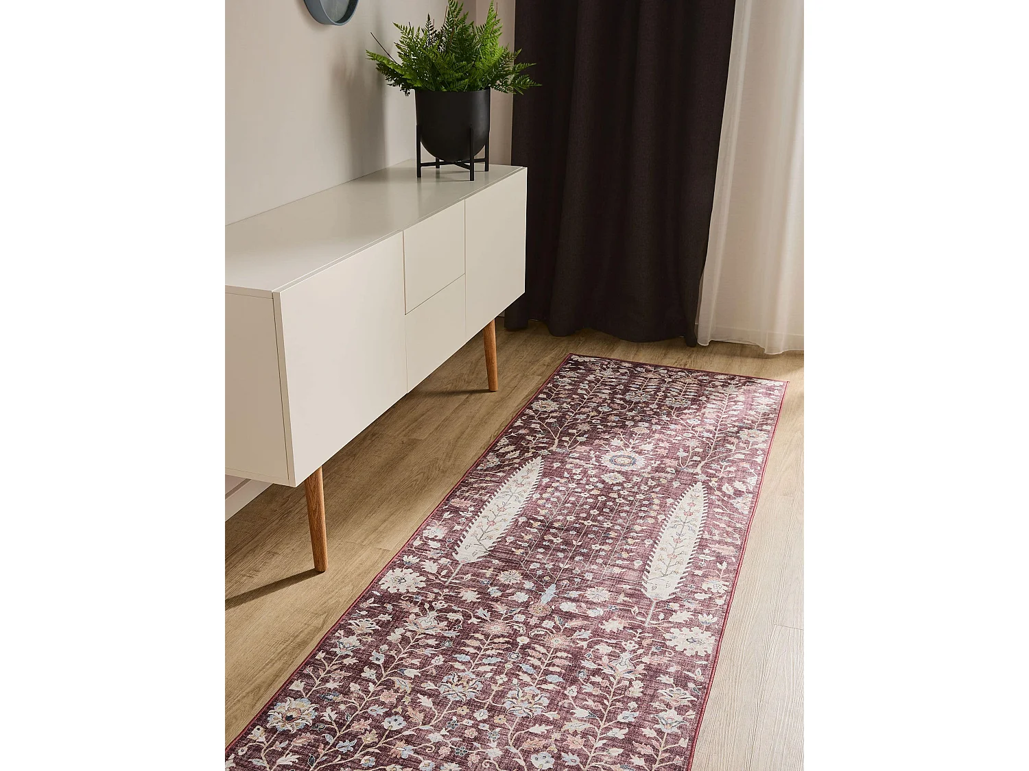 Tapis de couloir lavable George Bordeaux 80x240 cm