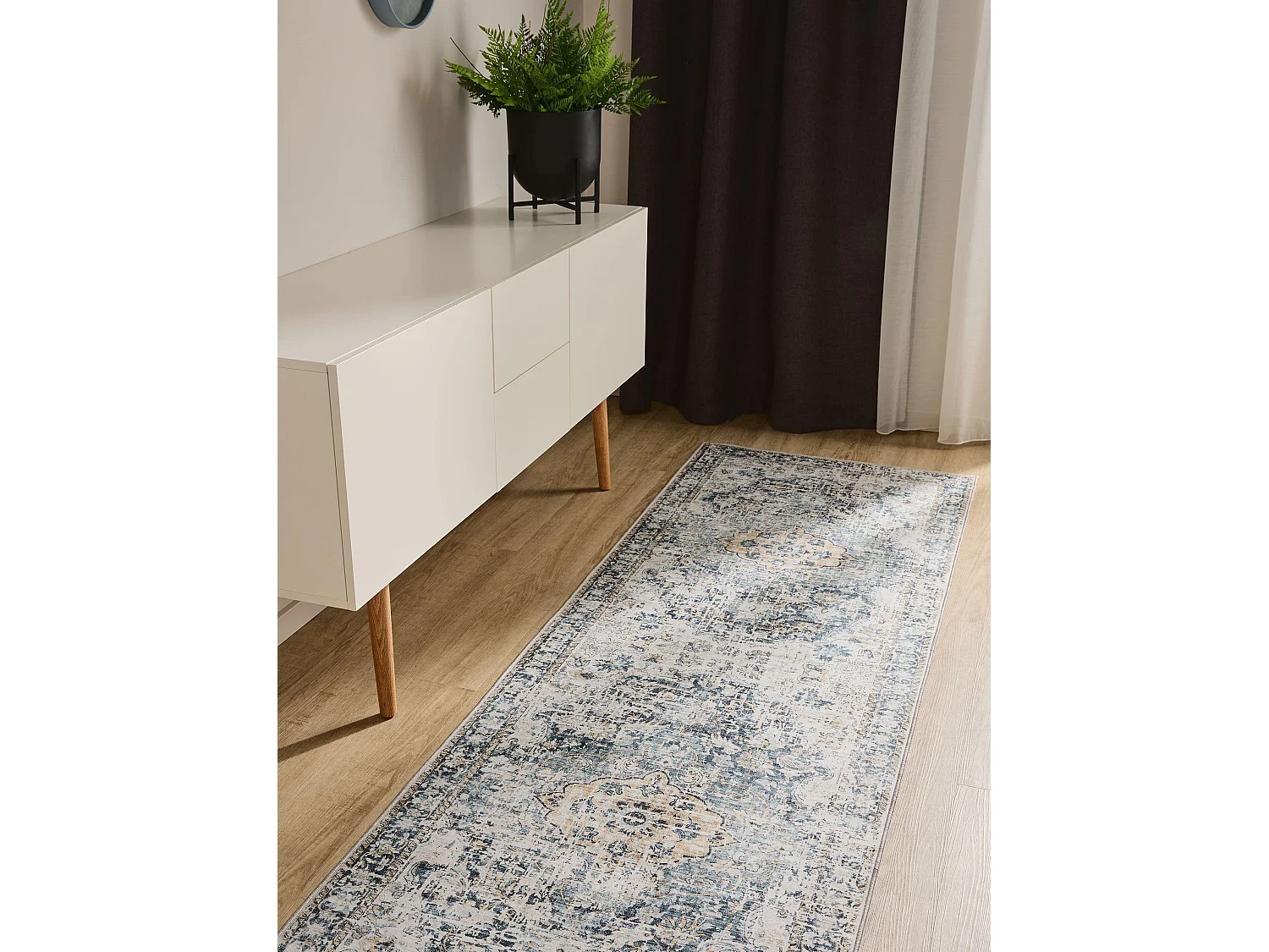 Tapis de couloir lavable George Bleu 80x240 cm