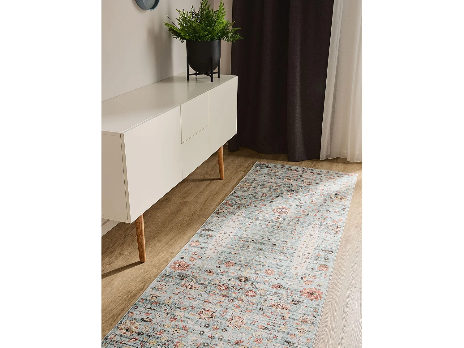 Tapis de couloir lavable George Turquoise 80x240 cm
