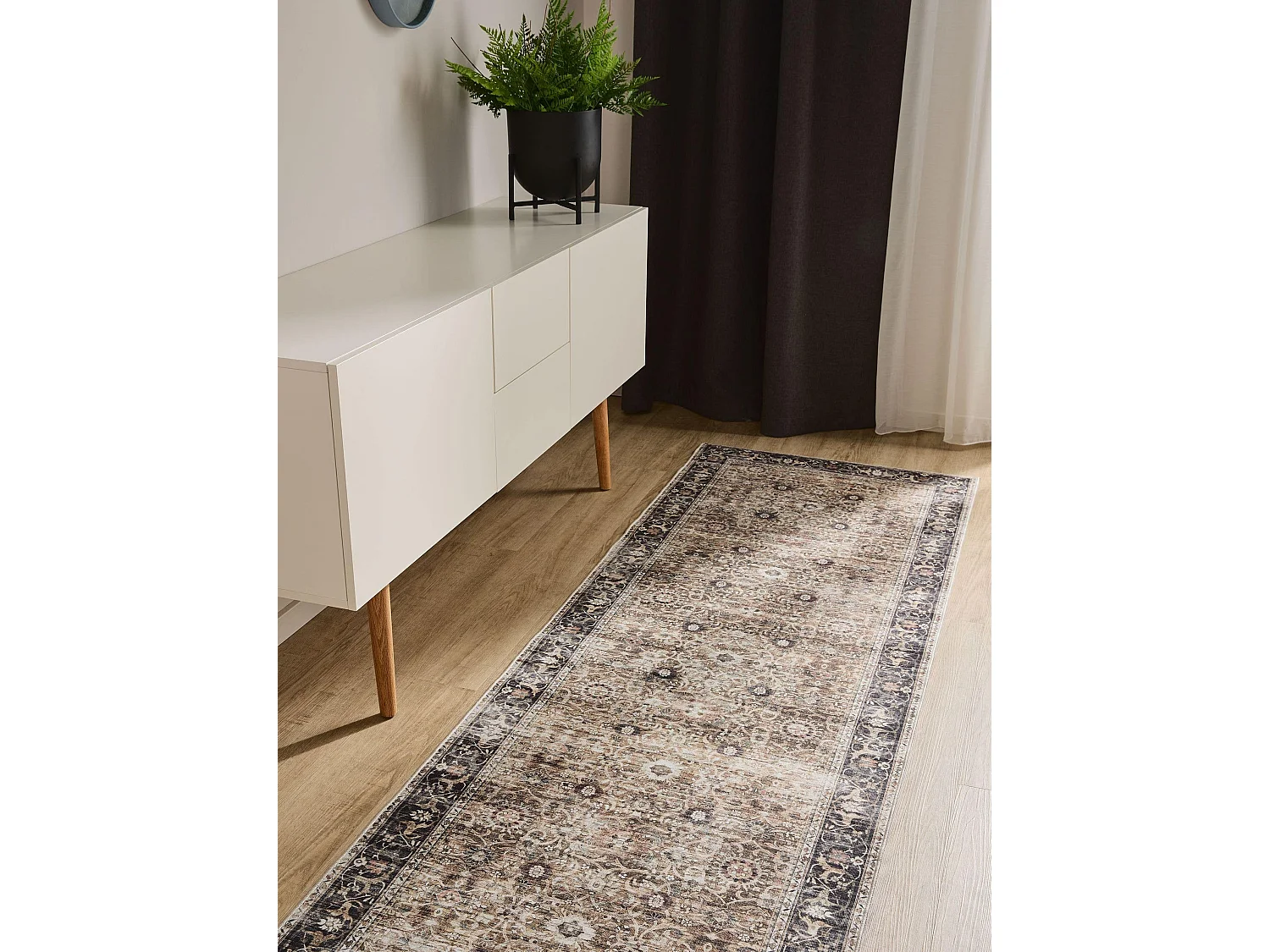 Tapis de couloir lavable George Anthracite/Taupe 80x240 cm