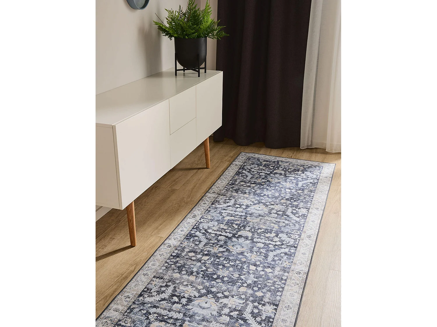 Tapis de couloir lavable George Bleu 80x240 cm