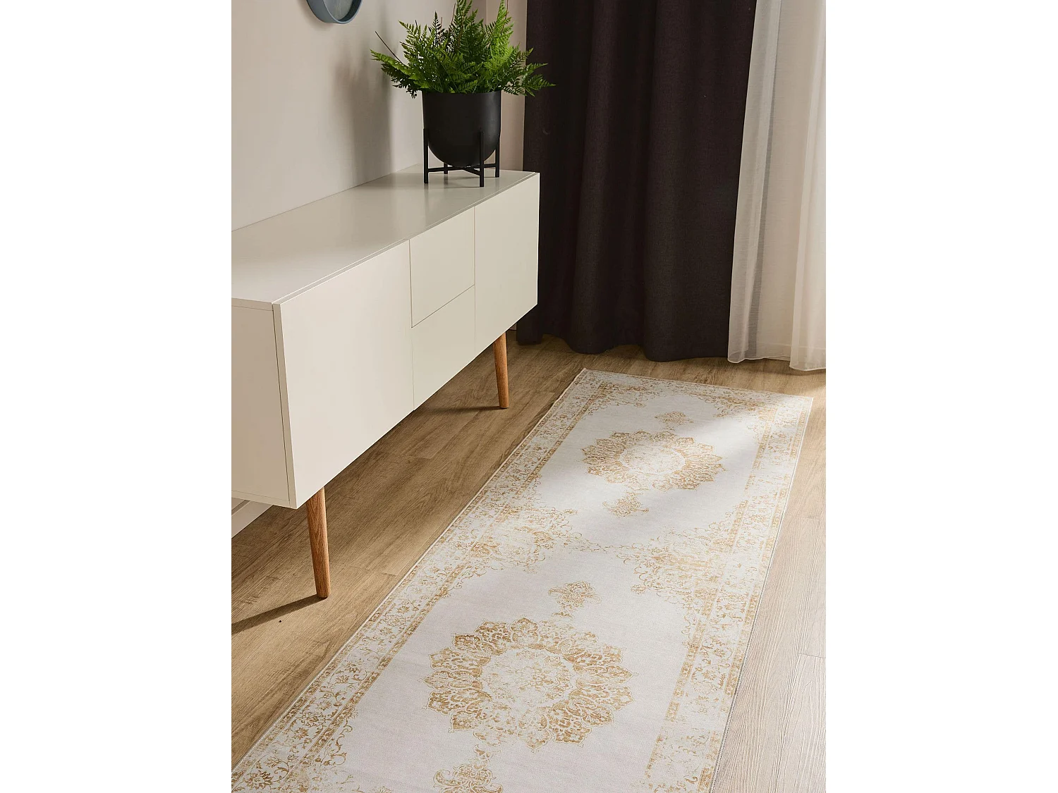 Tapis de couloir lavable George Crème/Jaune 80x240 cm