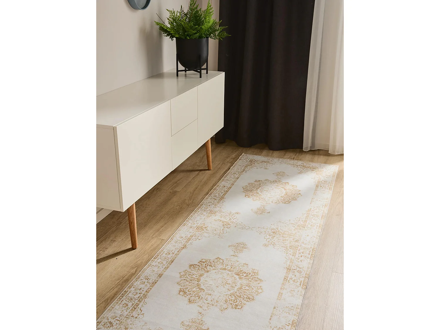 Tapis de couloir lavable George Crème/Jaune 80x240 cm