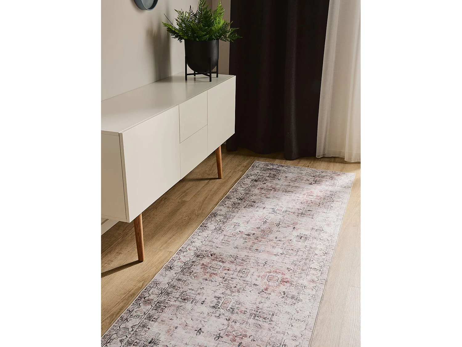 Tapis de couloir lavable George Crème/Taupe 80x240 cm