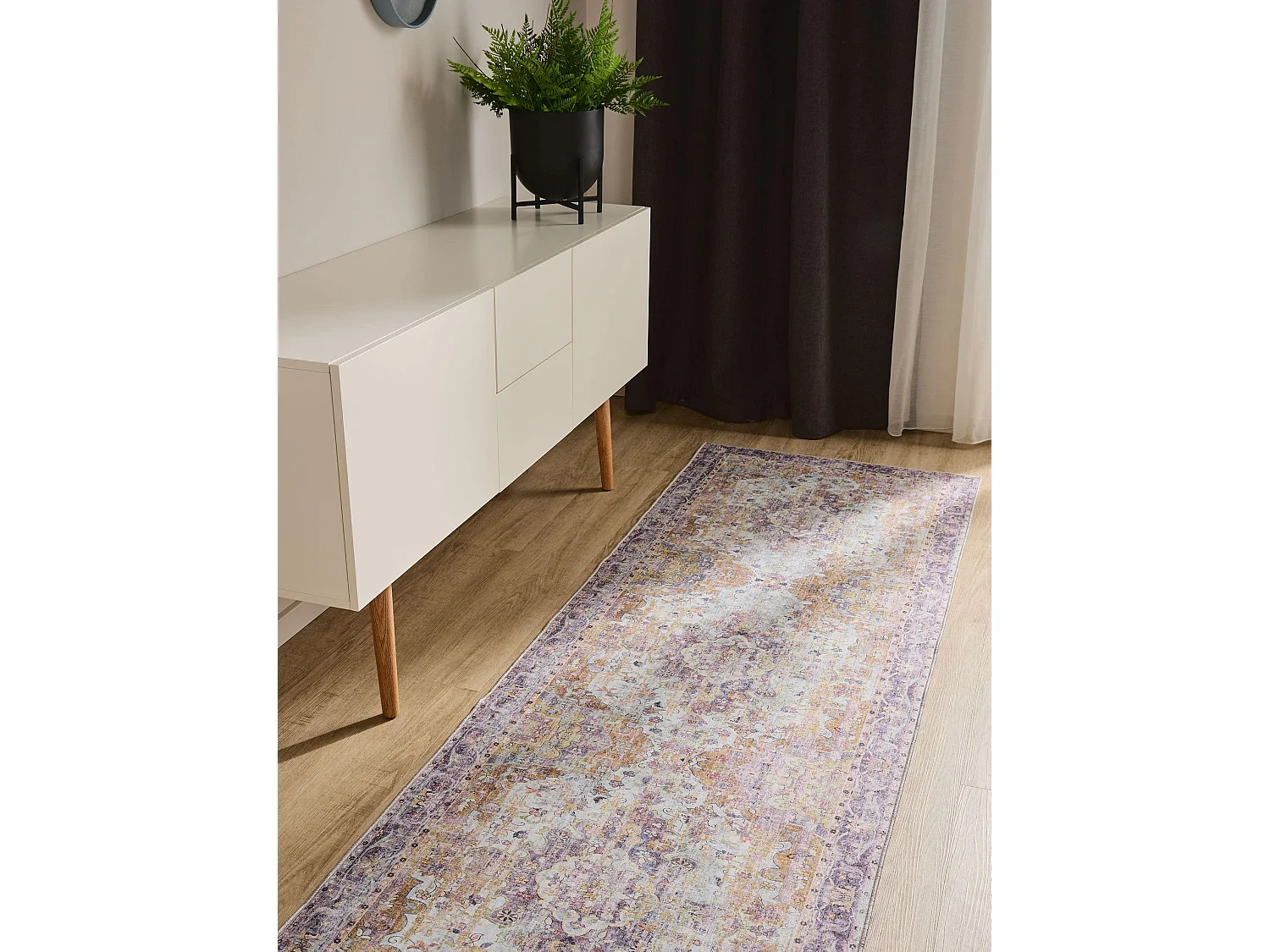 Tapis de couloir lavable George Multicouleur/Mauve 80x250 cm