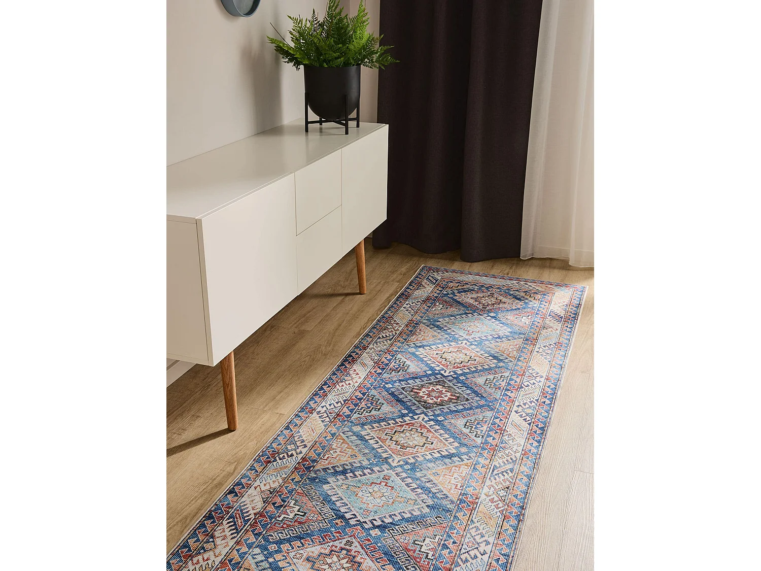 Tapis de couloir lavable George Bleu 80x240 cm