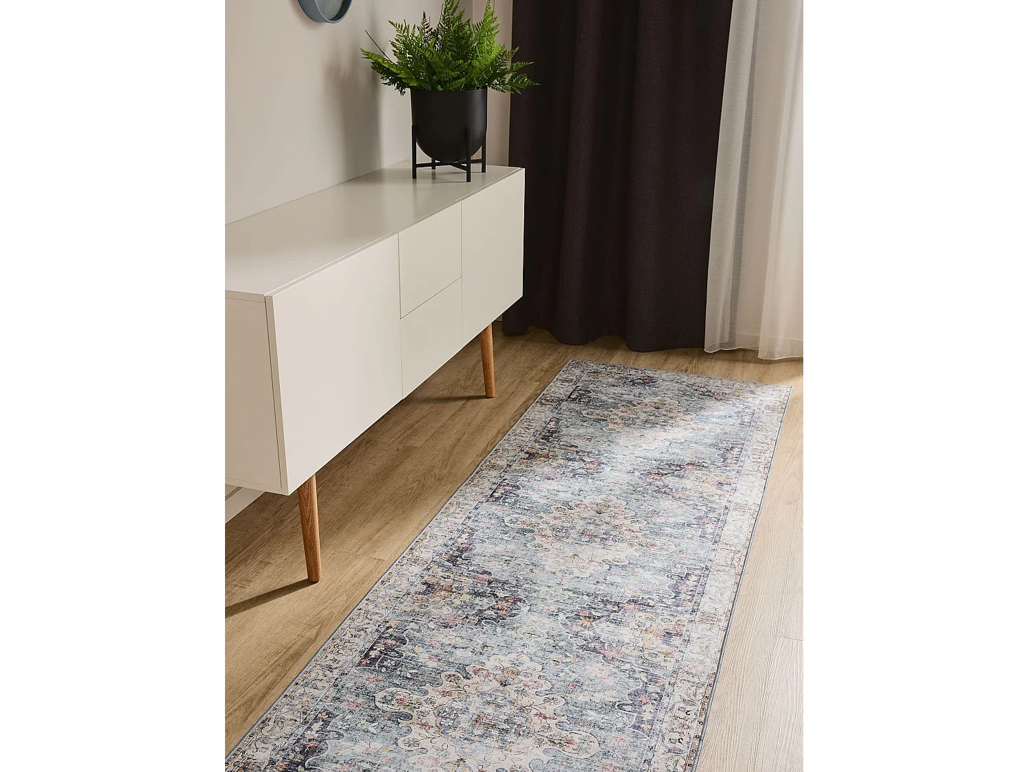 Tapis de couloir lavable George Bleu 80x240 cm