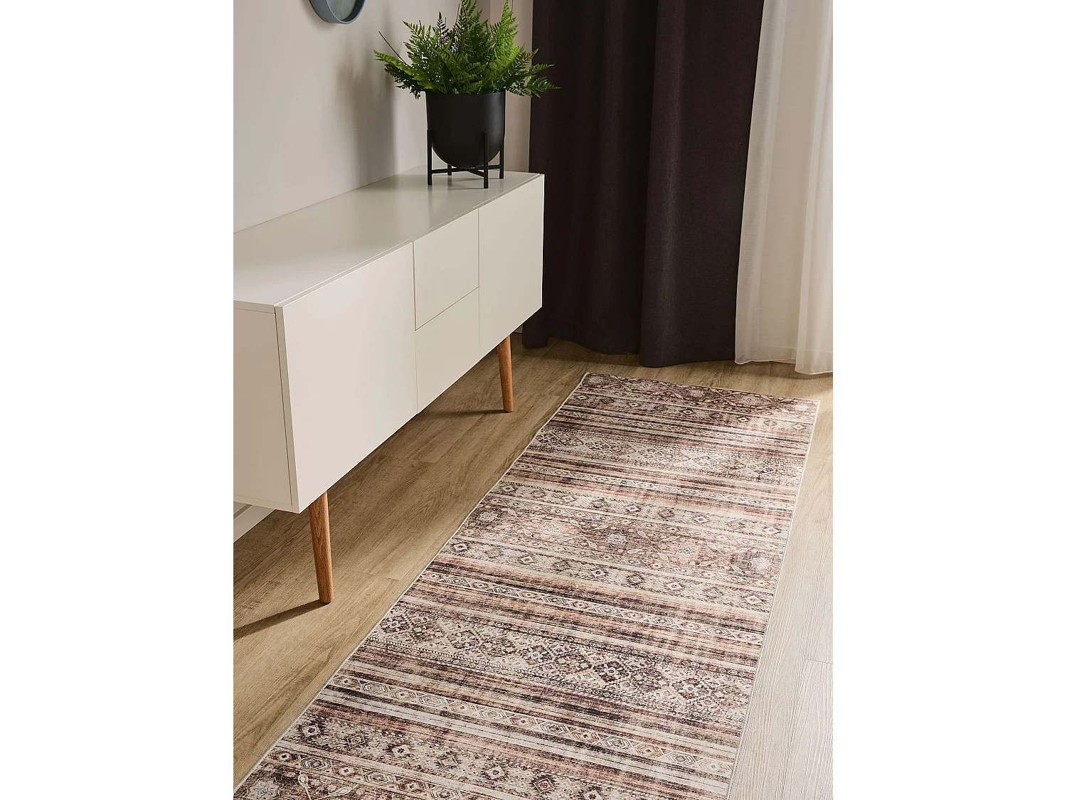Tapis de couloir lavable George Marron 80x240 cm