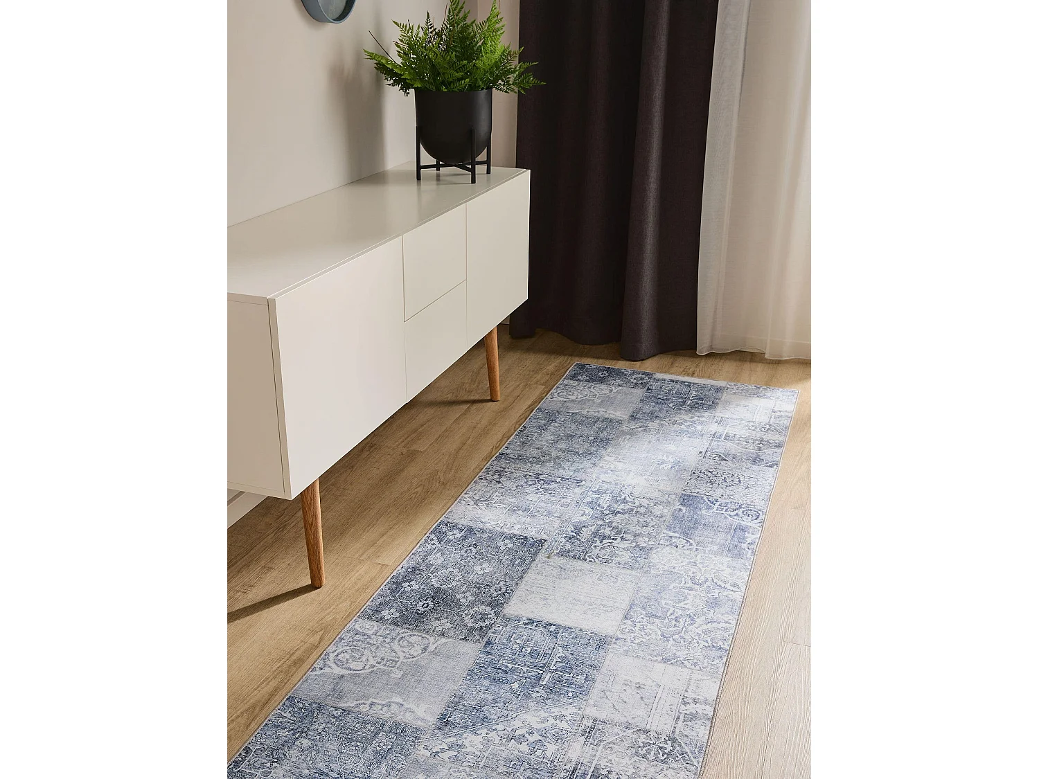 Tapis de couloir lavable George Bleu 80x240 cm
