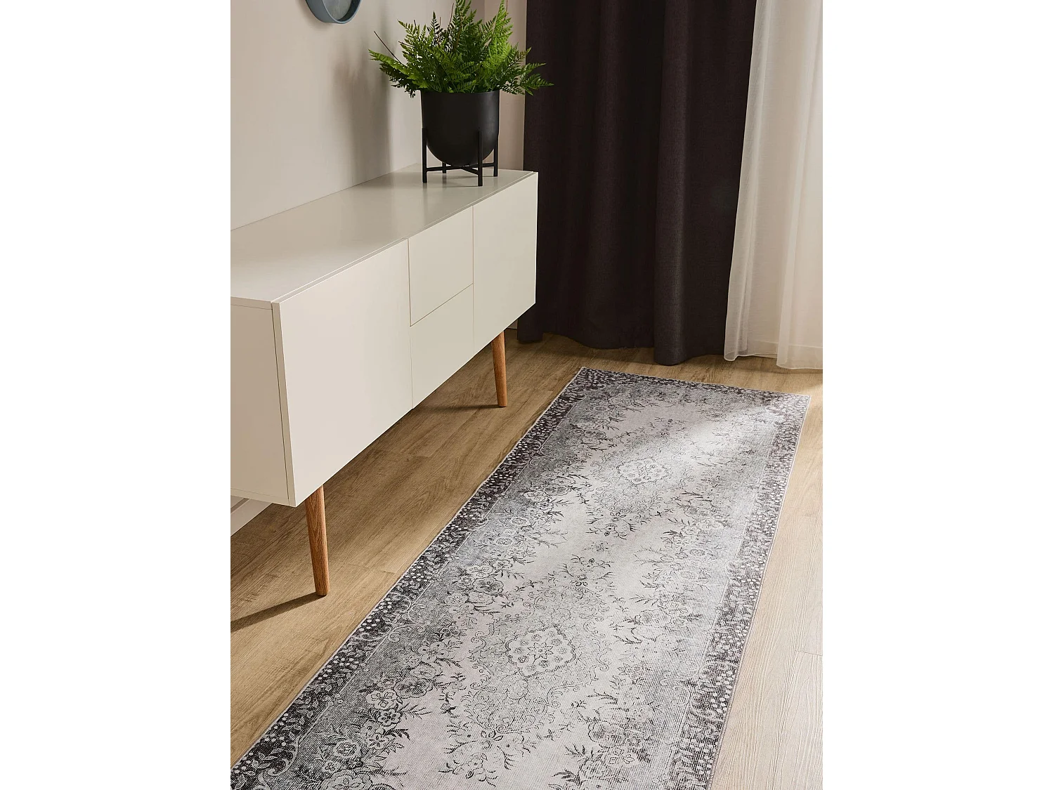Tapis de couloir lavable George Noir/Gris 80x240 cm