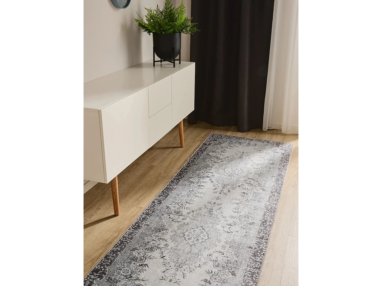 Tapis de couloir lavable George Noir/Gris 80x240 cm