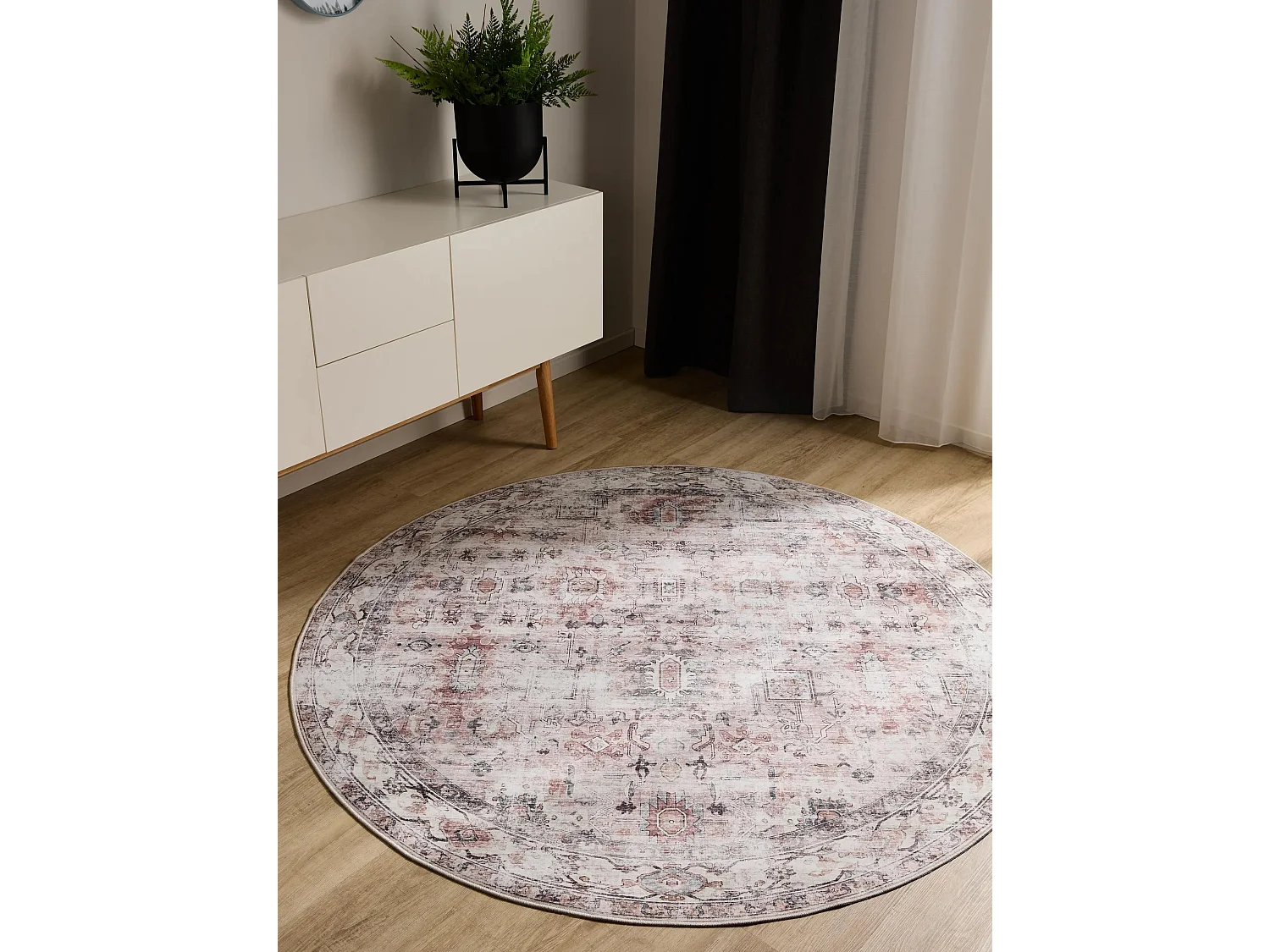 Tapis lavable George Crème/Taupe ø 120 cm rond