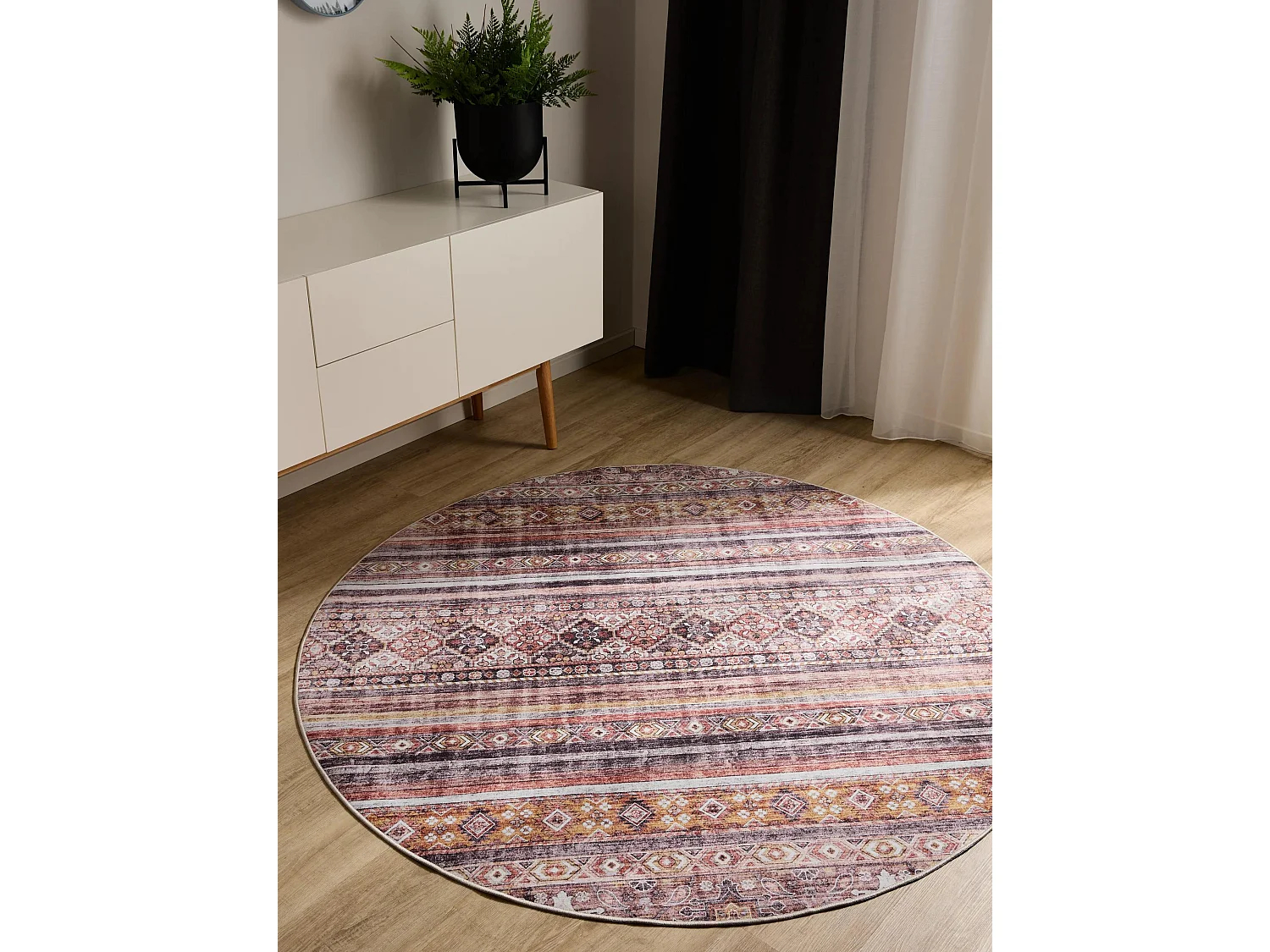 Tapis lavable George Multicouleur/Fuchsia ø 160 cm rond
