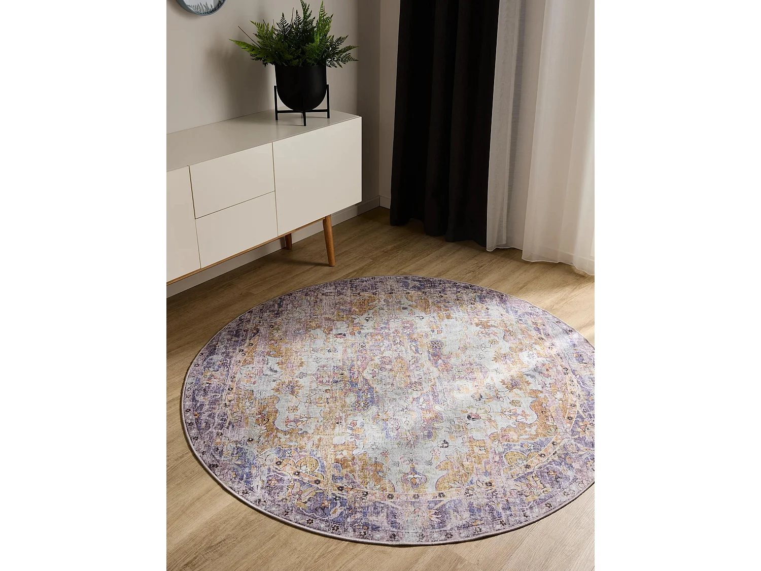 Tapis lavable George Multicouleur/Mauve ø 120 cm rond