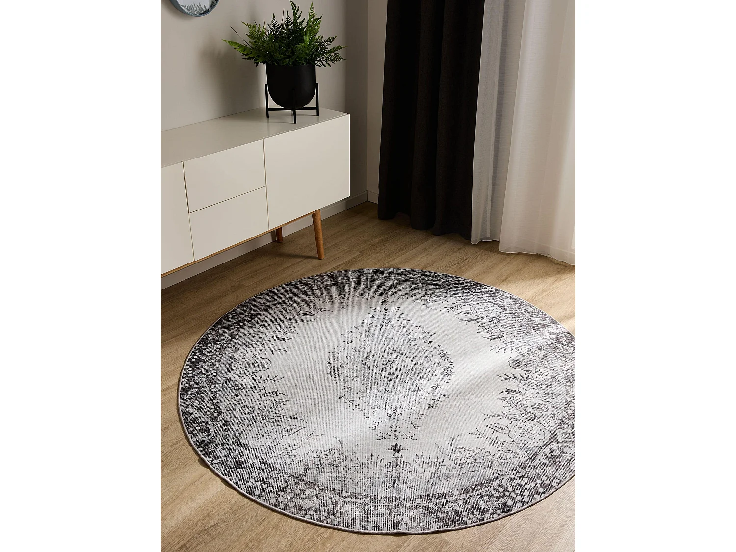 Tapis lavable George Noir/Gris ø 160 cm rond