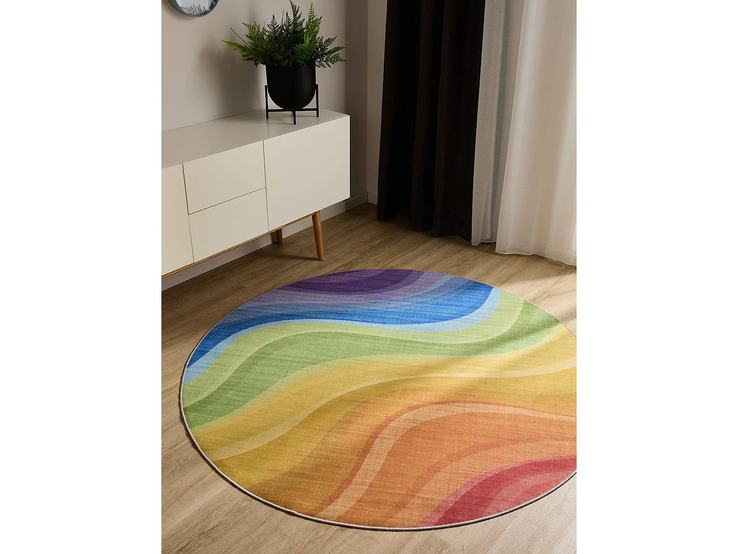 Tapis lavable George Multicouleur/Mauve ø 160 cm rond
