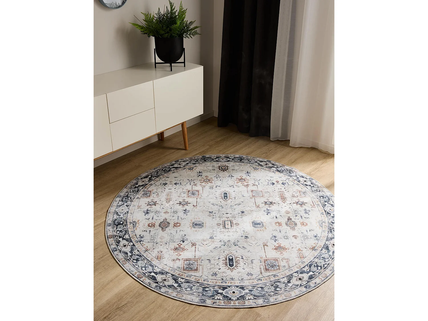 Tapis lavable George Crème/Gris ø 120 cm rond