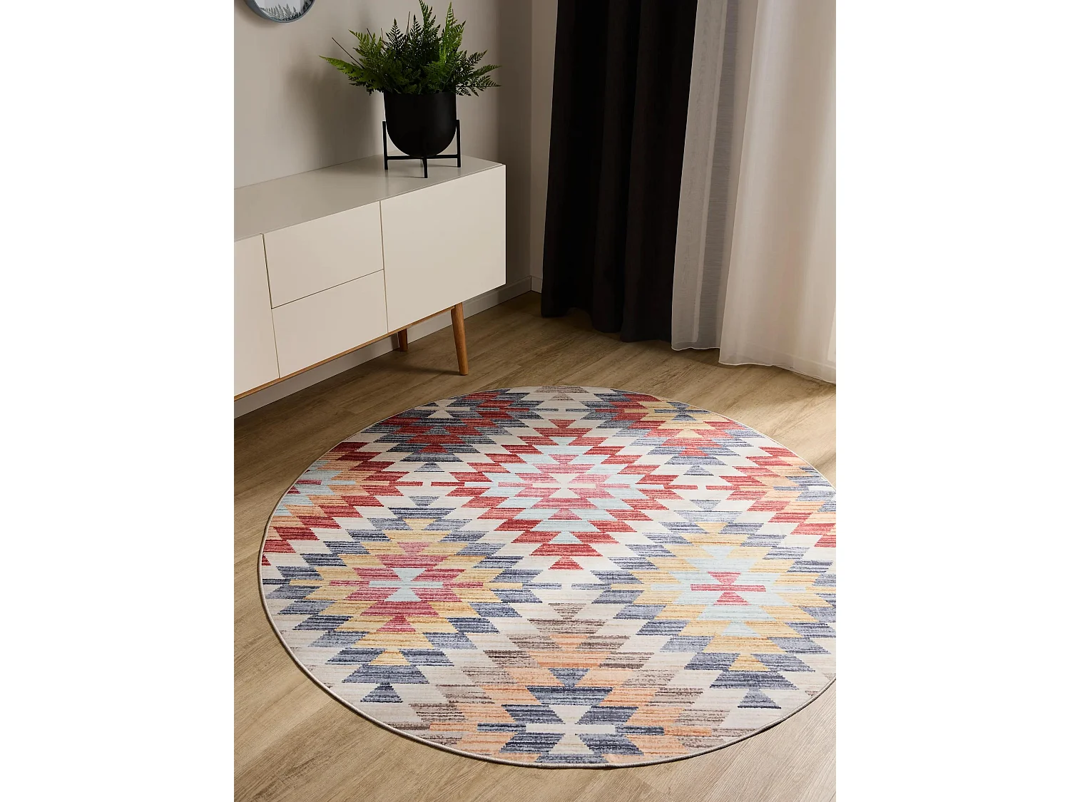 Tapis lavable George Multicouleur/Beige ø 120 cm rond