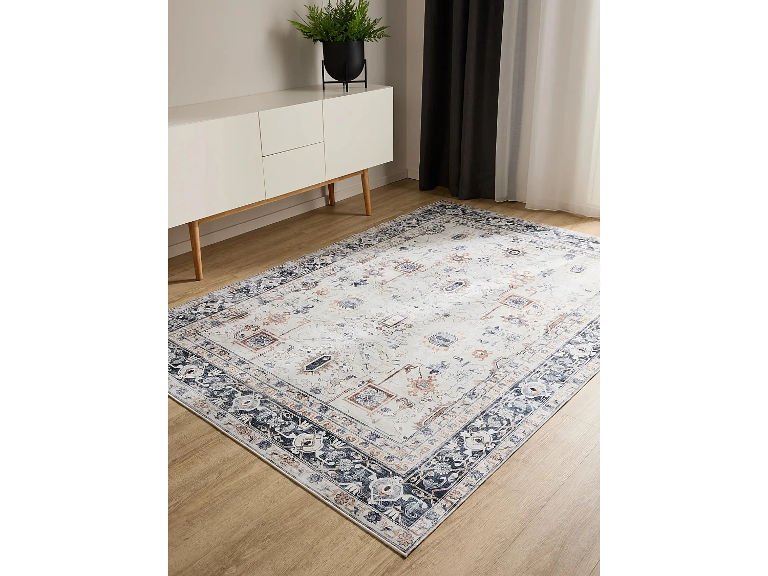 Tapis lavable George Crème/Gris 140x200 cm
