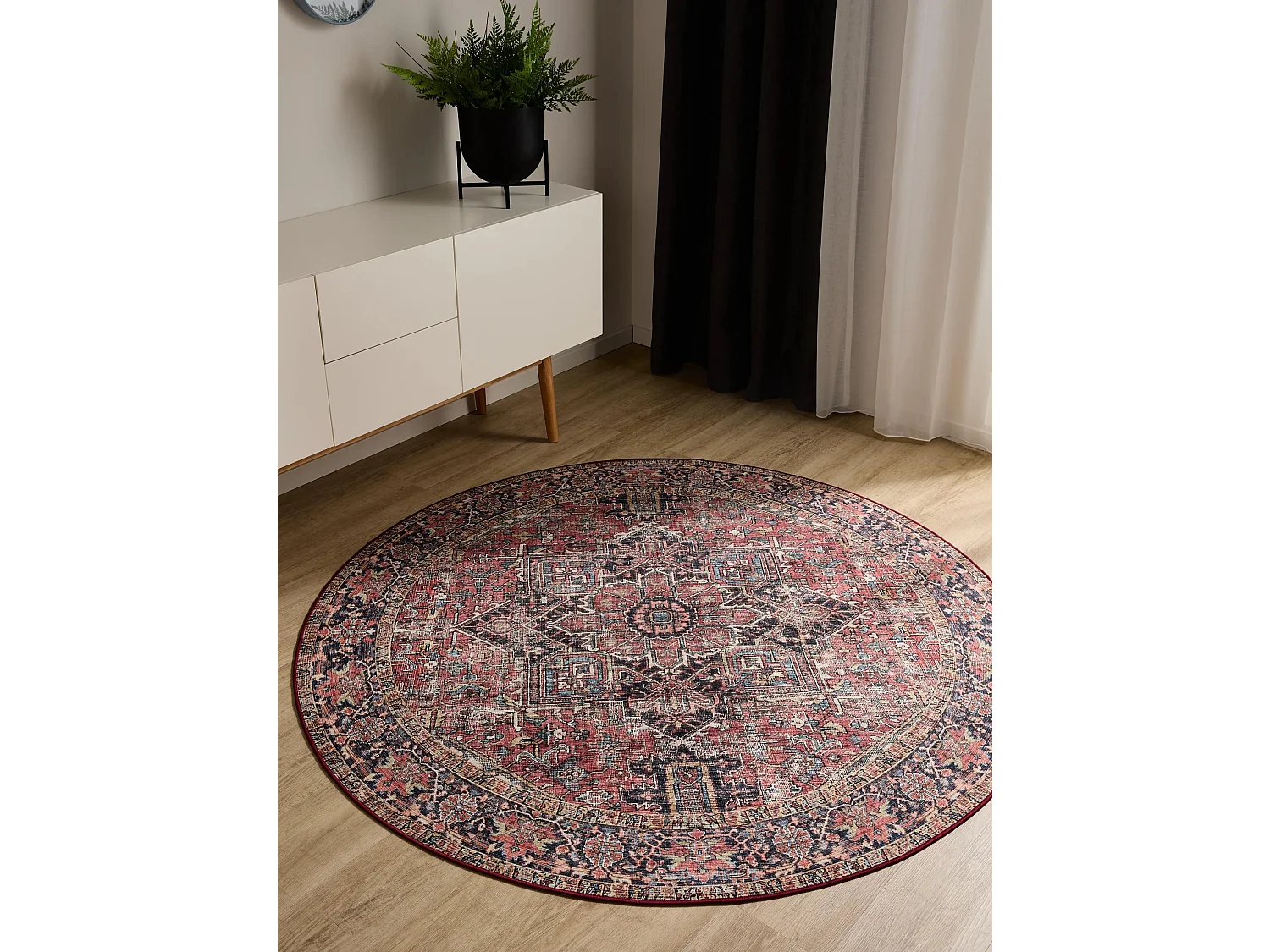 Tapis lavable George Multicouleur/Beige ø 120 cm rond