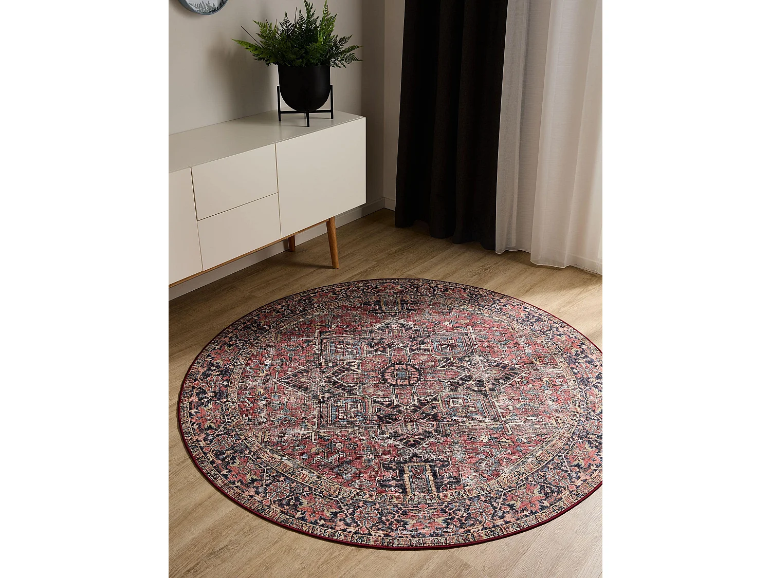Tapis lavable George Multicouleur/Beige ø 160 cm rond
