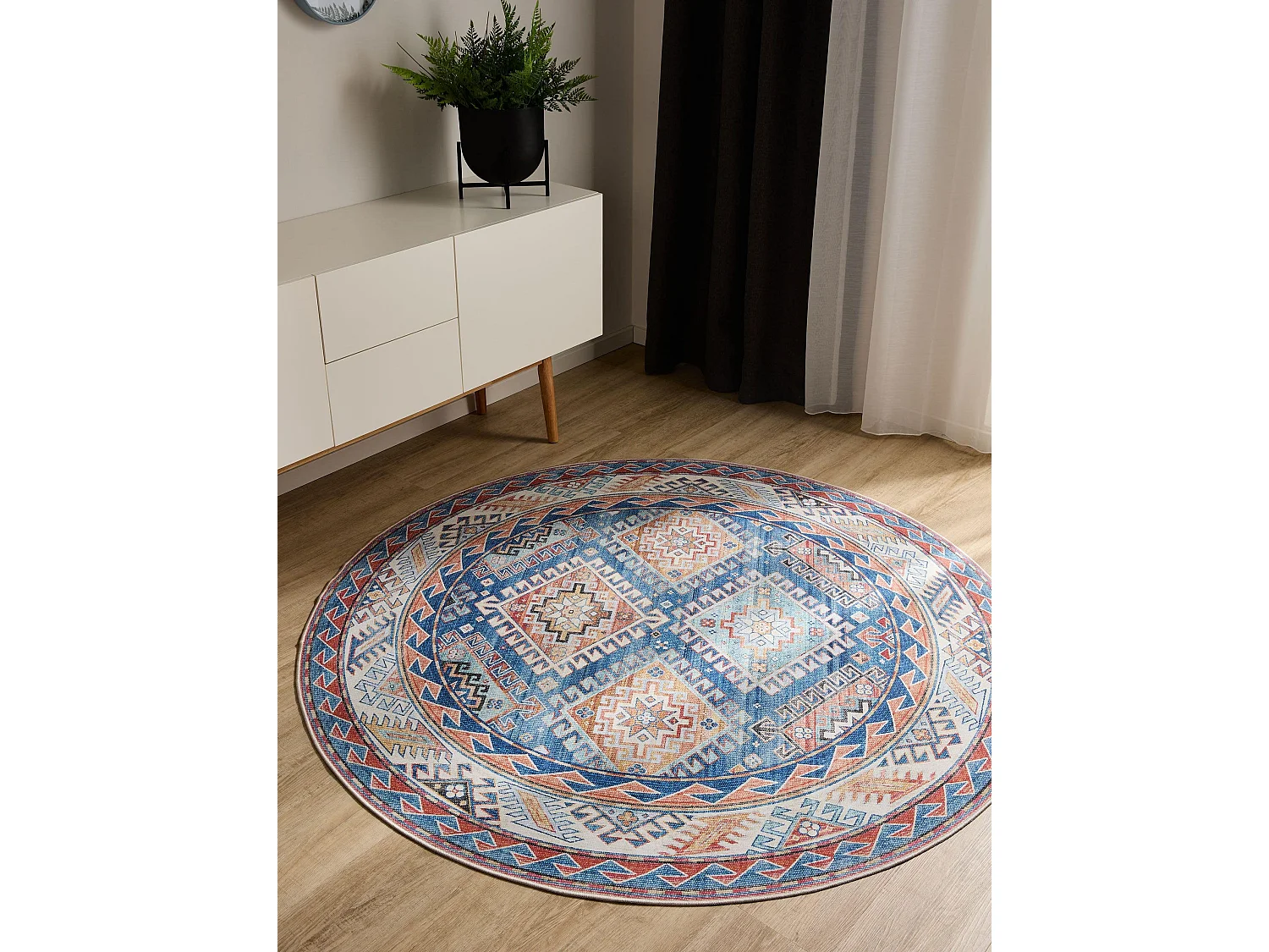 Tapis lavable George Bleu ø 120 cm rond