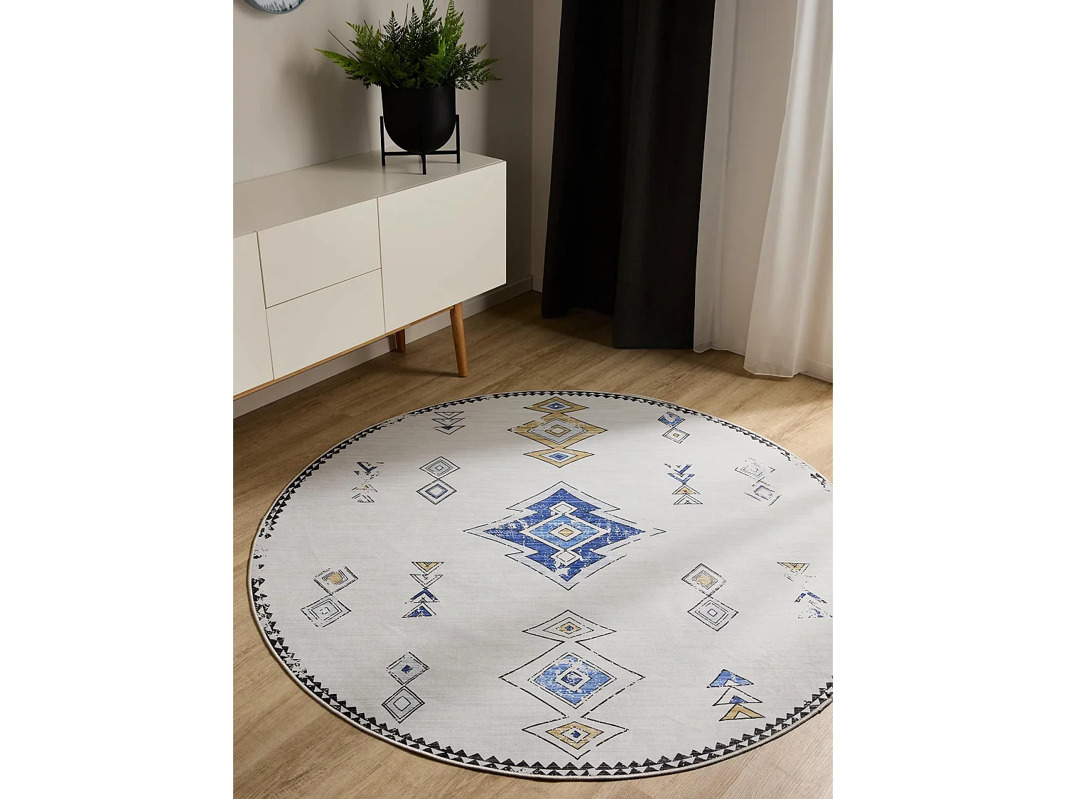 Tapis lavable George Beige/Multicouleur ø 120 cm rond