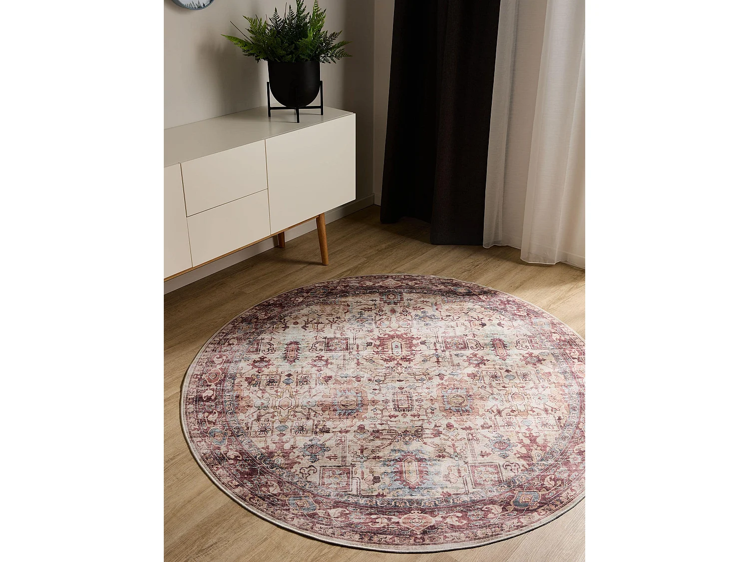 Tapis lavable George Multicouleur/Fuchsia ø 160 cm rond