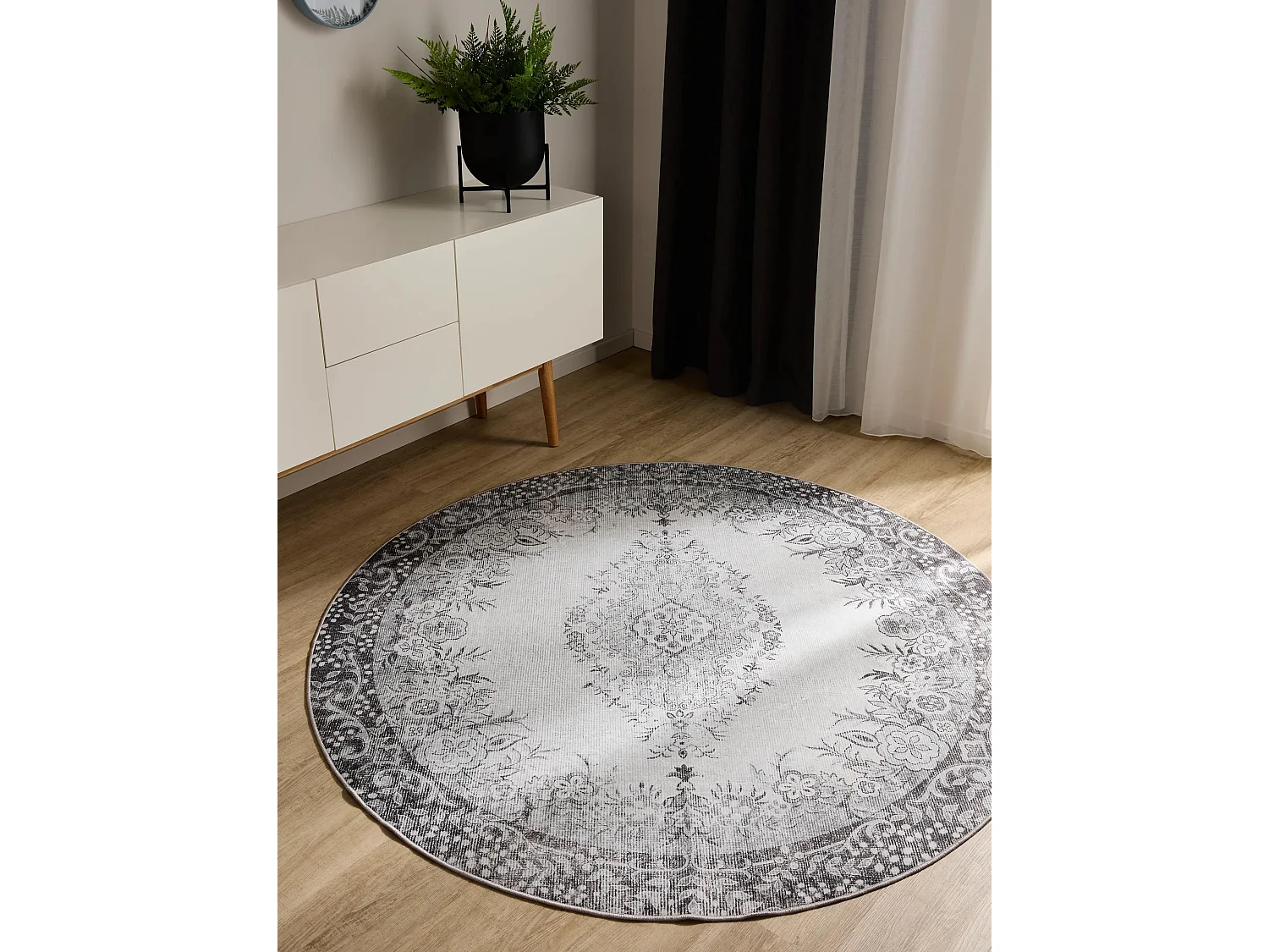 Tapis lavable George Noir/Gris ø 120 cm rond