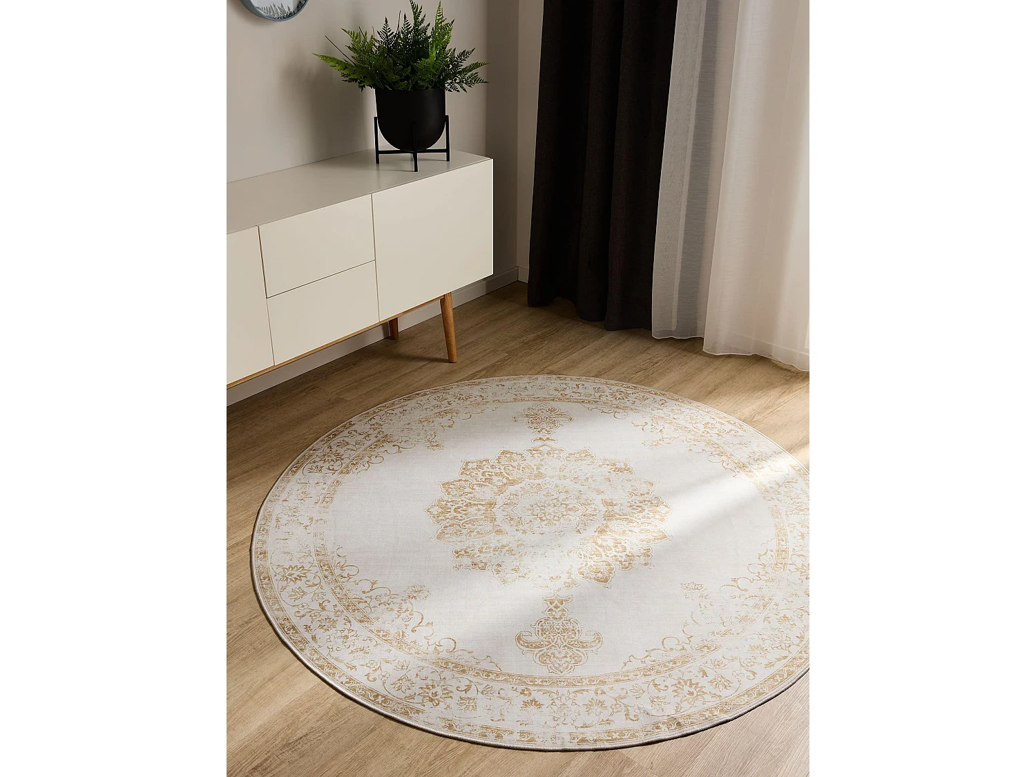 Tapis lavable George Crème/Jaune ø 120 cm rond