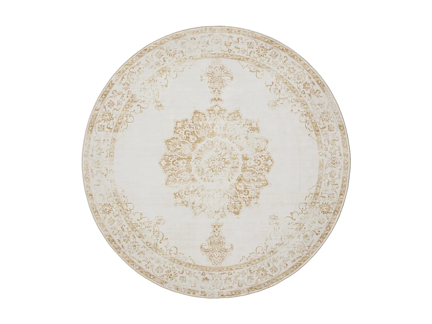 Tapis lavable George Crème/Jaune ø 120 cm rond