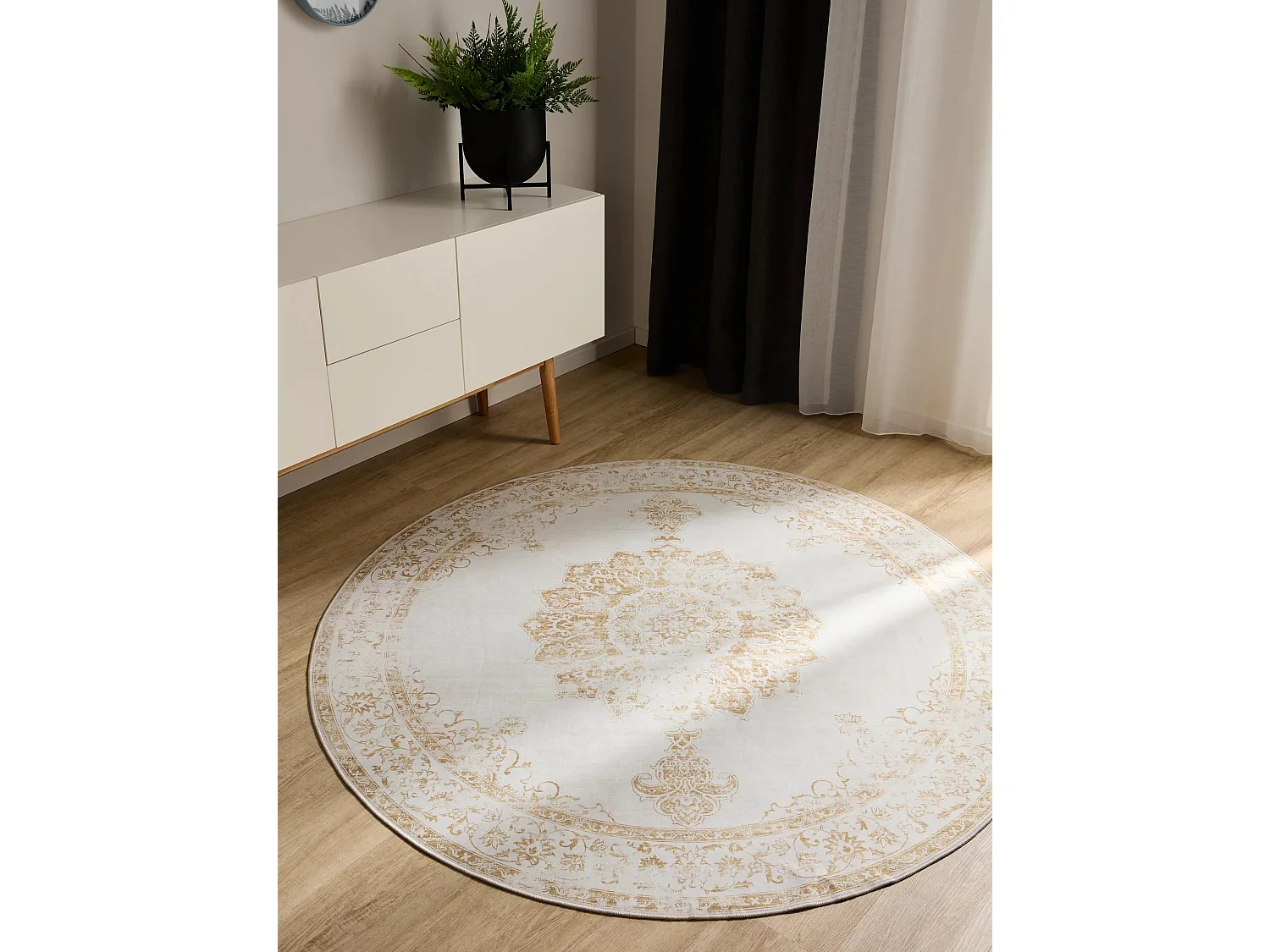 Tapis lavable George Crème/Jaune ø 120 cm rond
