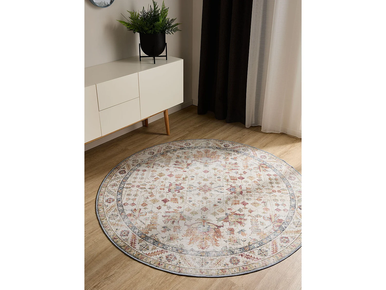 Tapis lavable George Multicouleur/Beige ø 120 cm rond